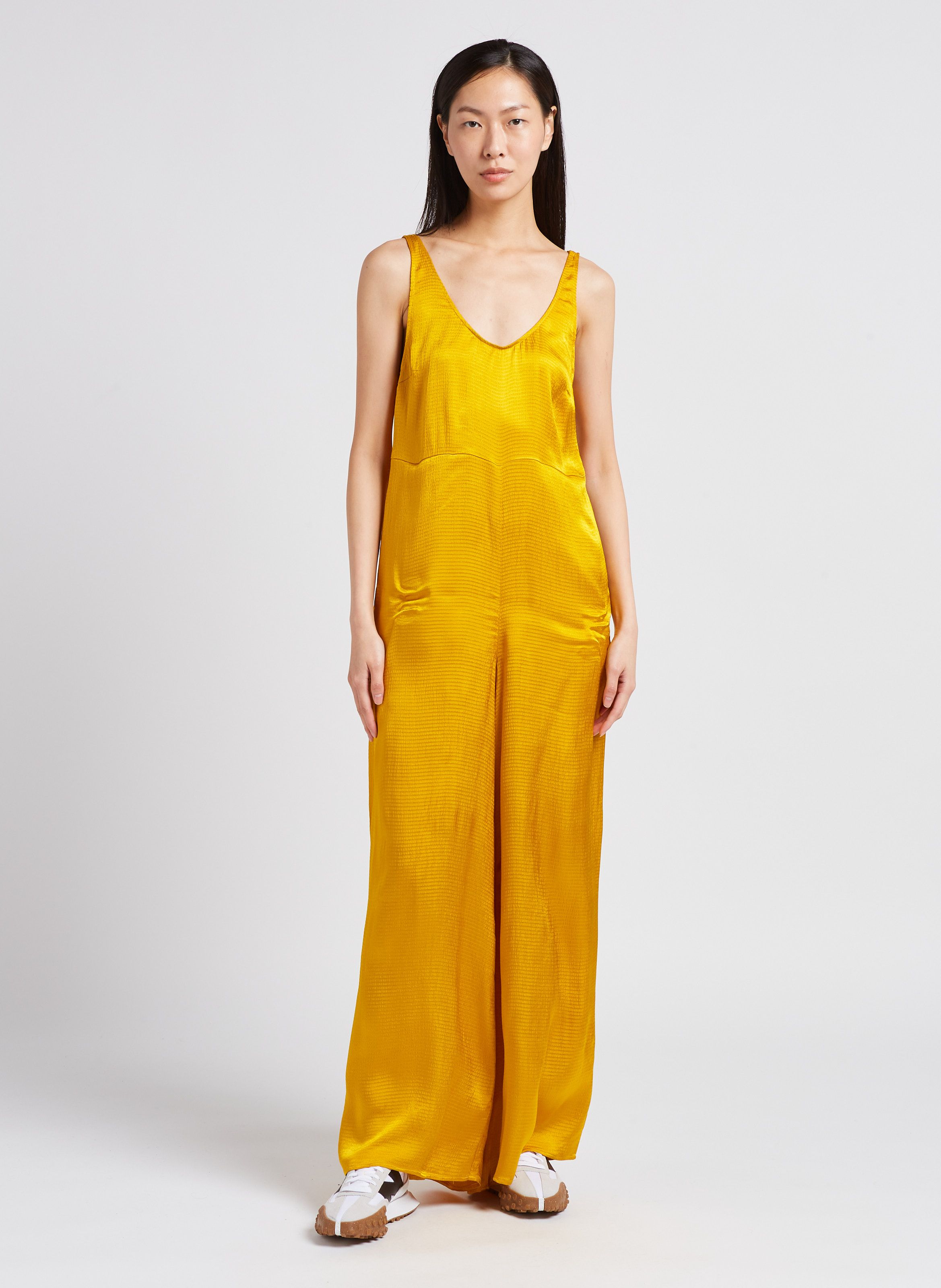 Yellow Satiny V-neck jumpsuit