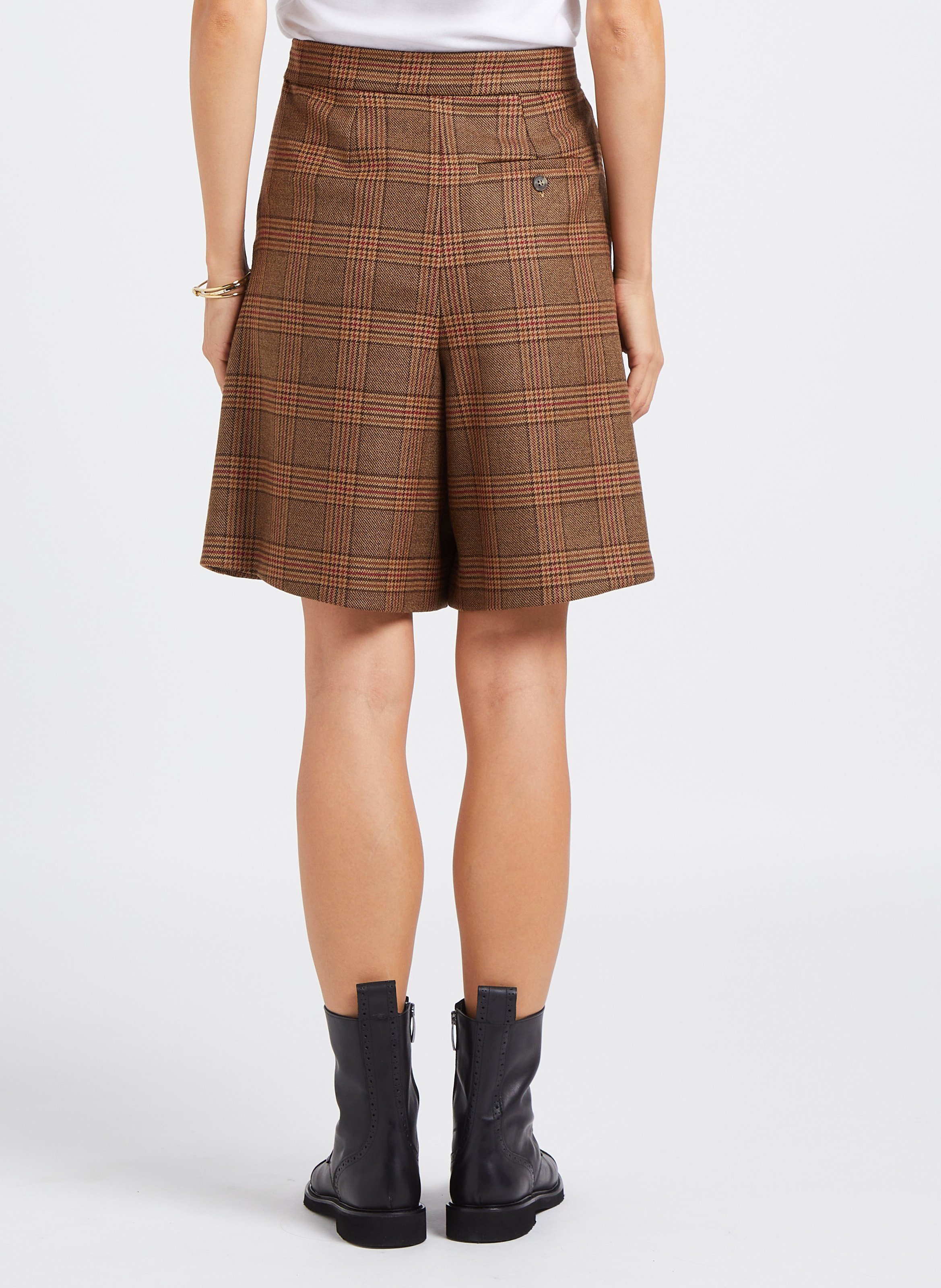 High-waisted check wool shorts MAX MARA WEEK END Brown