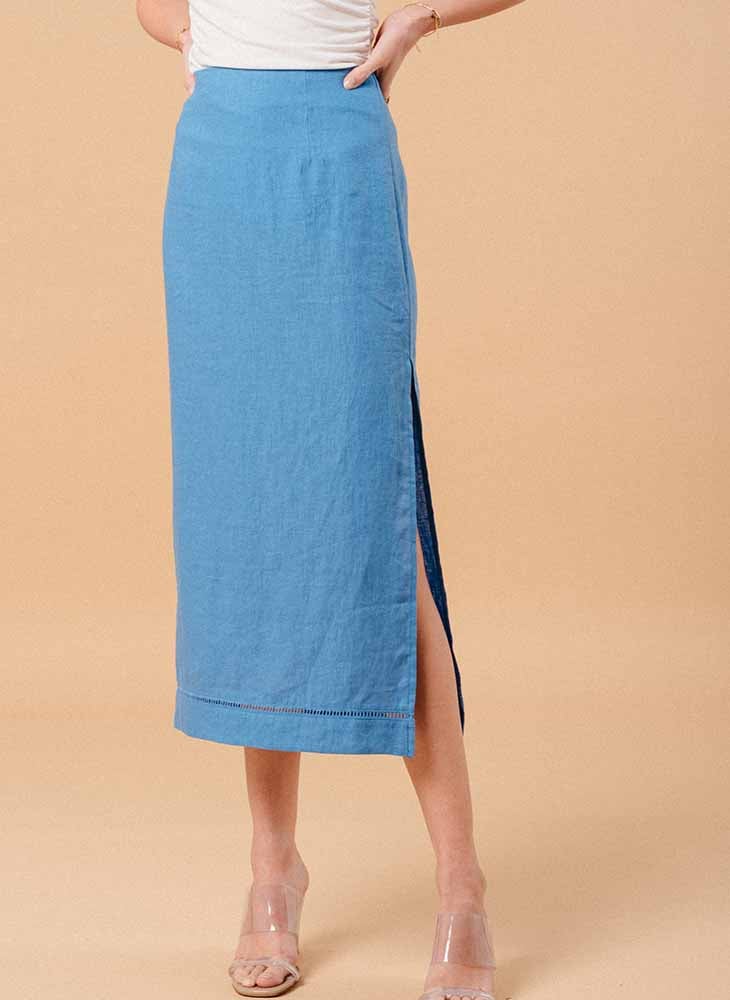 Linen midi skirt GRACE ET MILA Blue