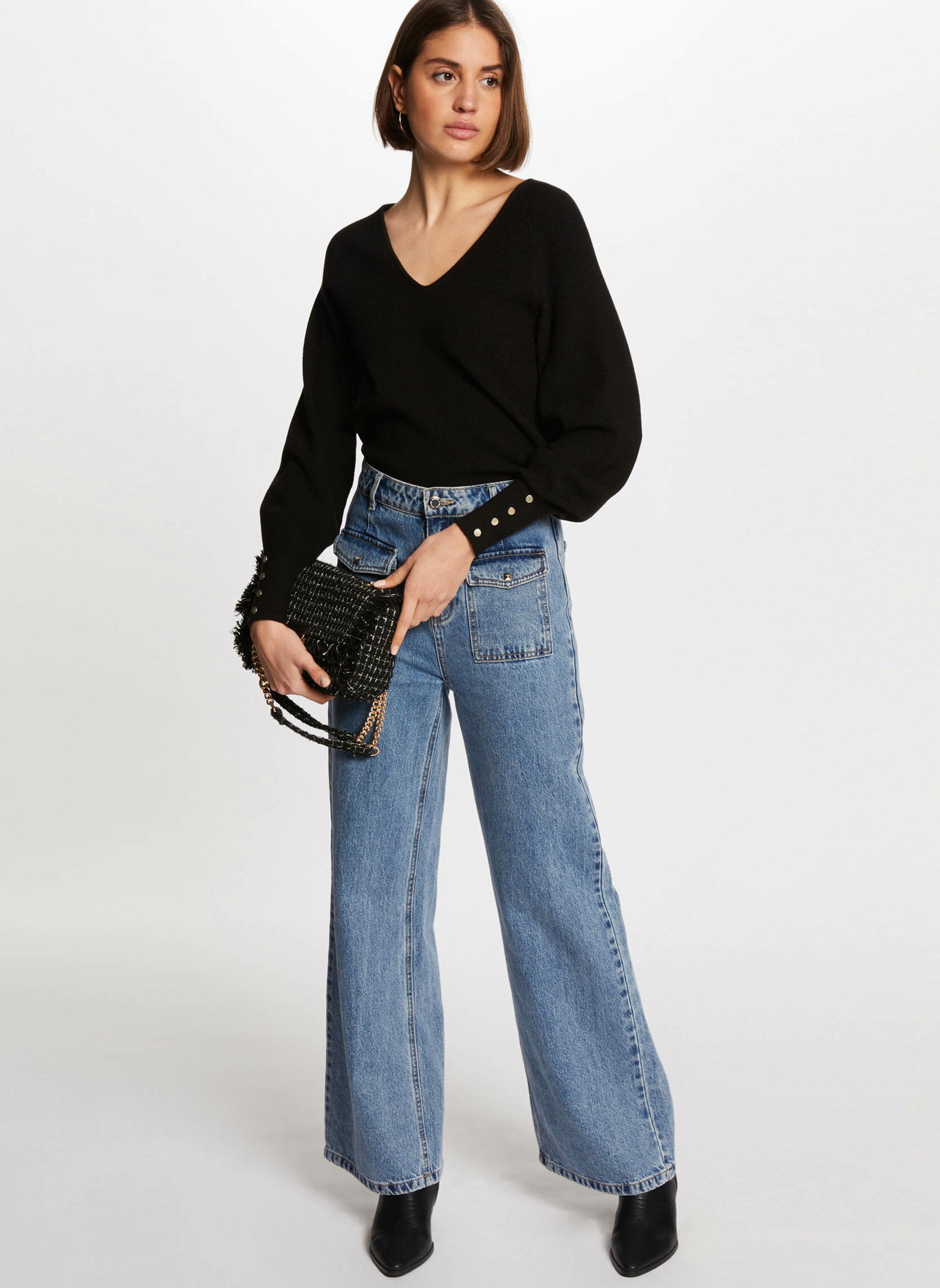 Pull droit en fine maille MORGAN Noir