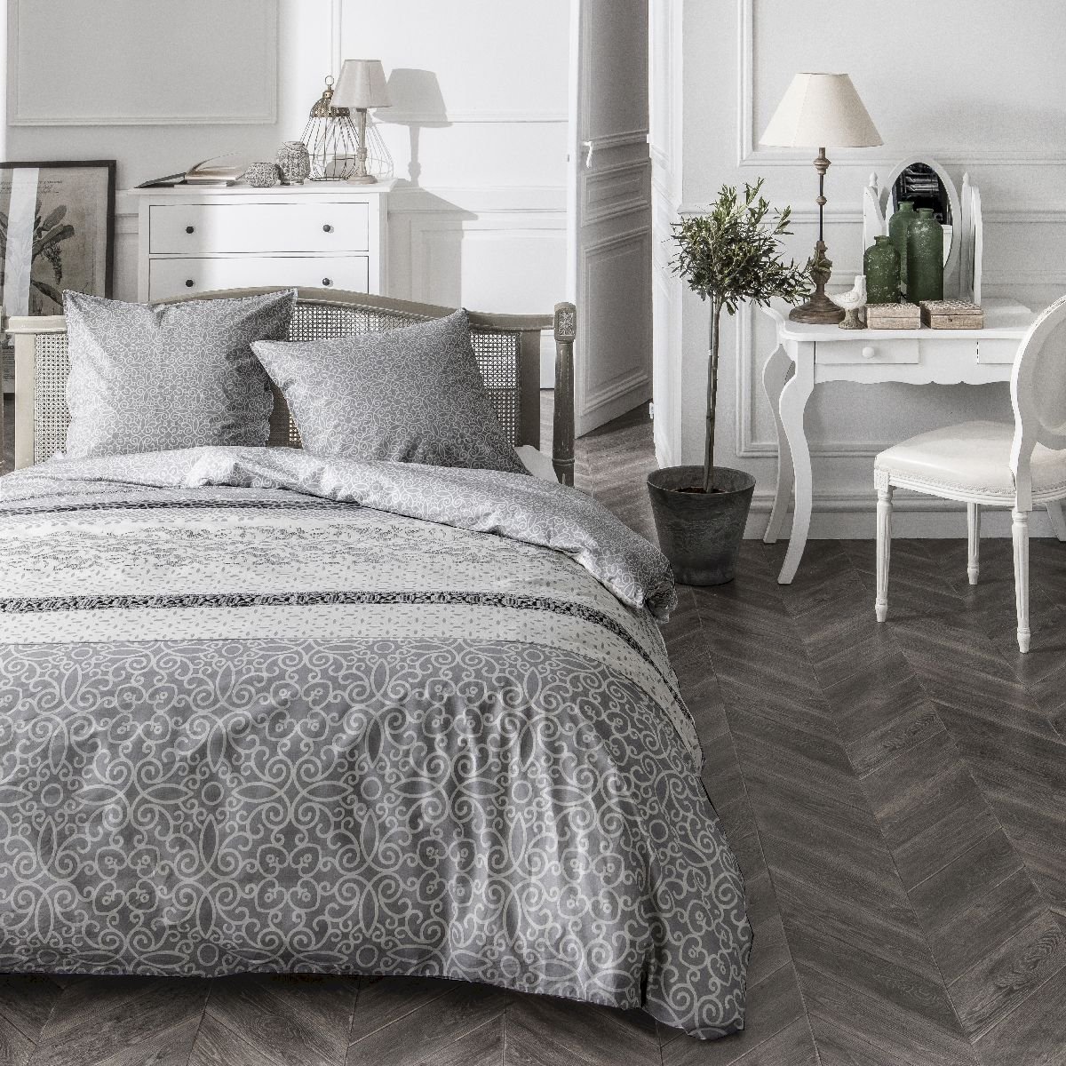 Printed cotton bed set TODAY LINGE DE MAISON Grey