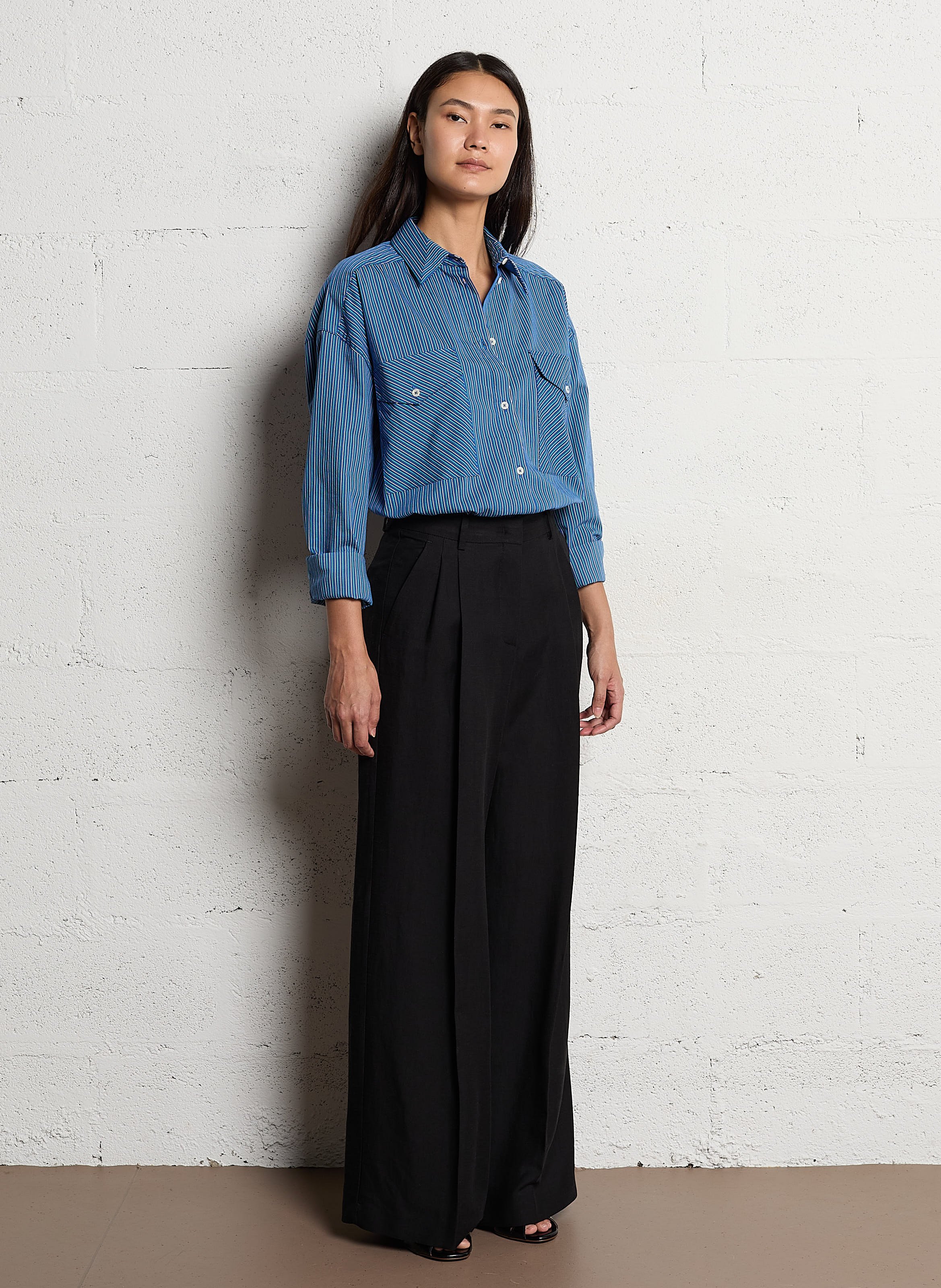 Oversized gestreepte katoenen blouse BELLEPIECE Blauw