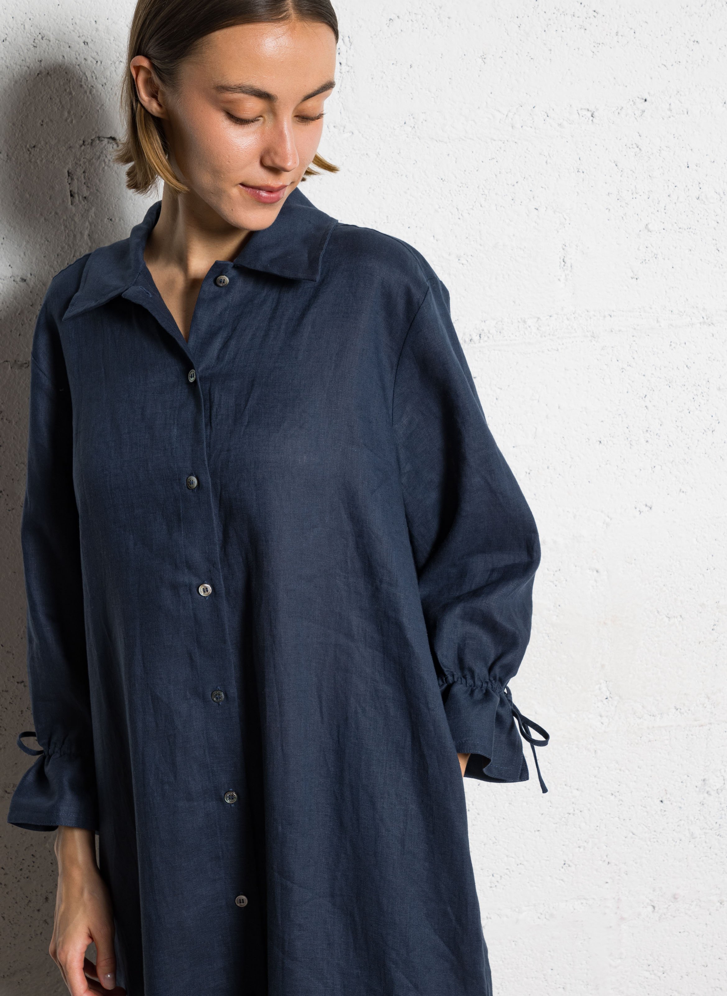 Wijde, linnen overhemdjurk RUE DE TOKYO Blauw