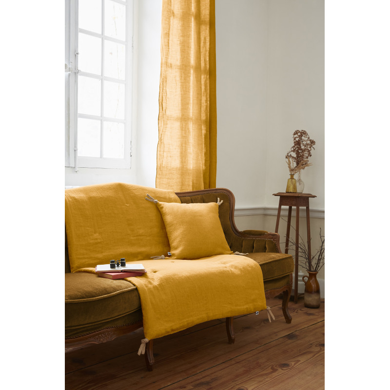 Cotton gauze bedspread or end-of-bed throw L'EFFET PAPILLON Yellow