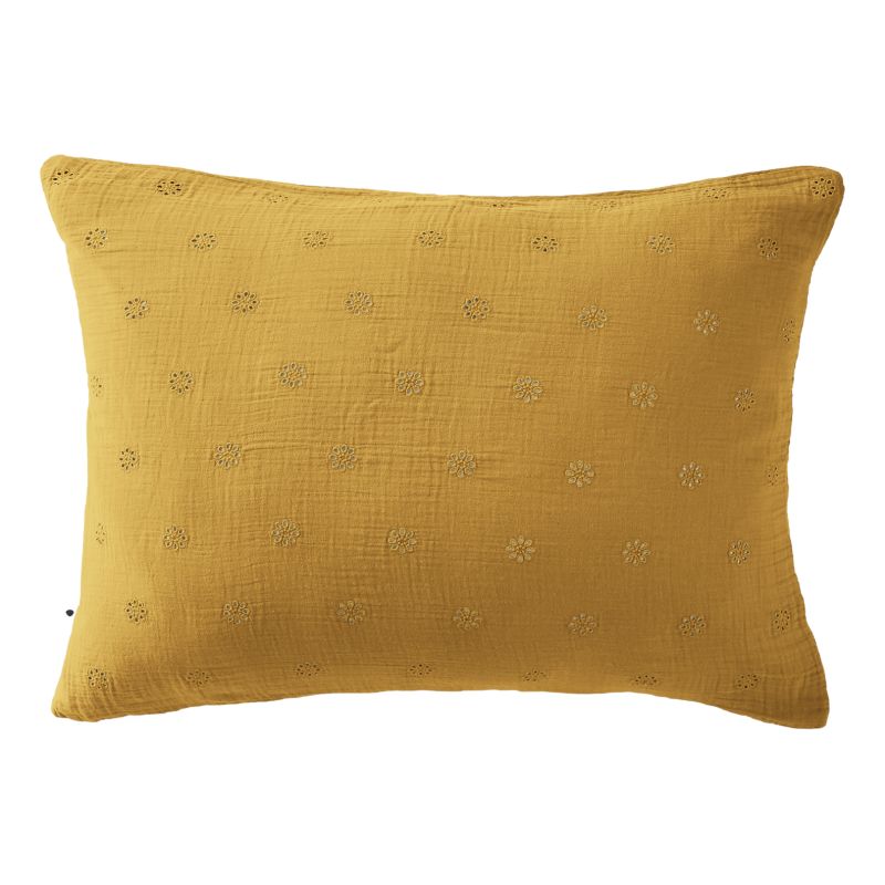 Cotton percale pillow case L'EFFET PAPILLON Yellow