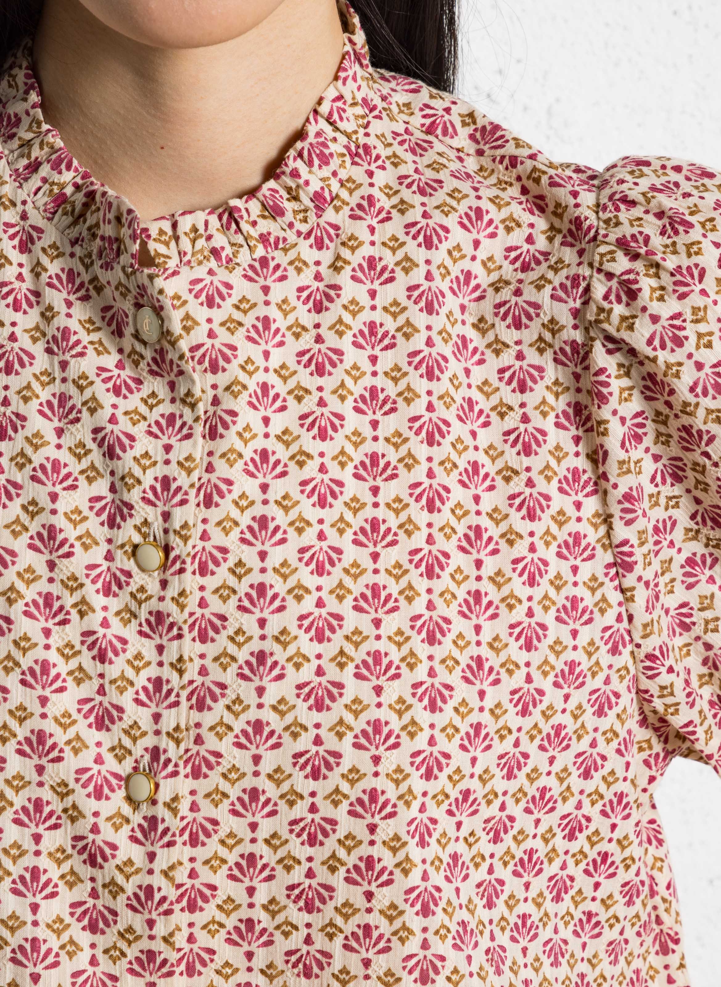 Straight printed cotton shirt I CODE Pink