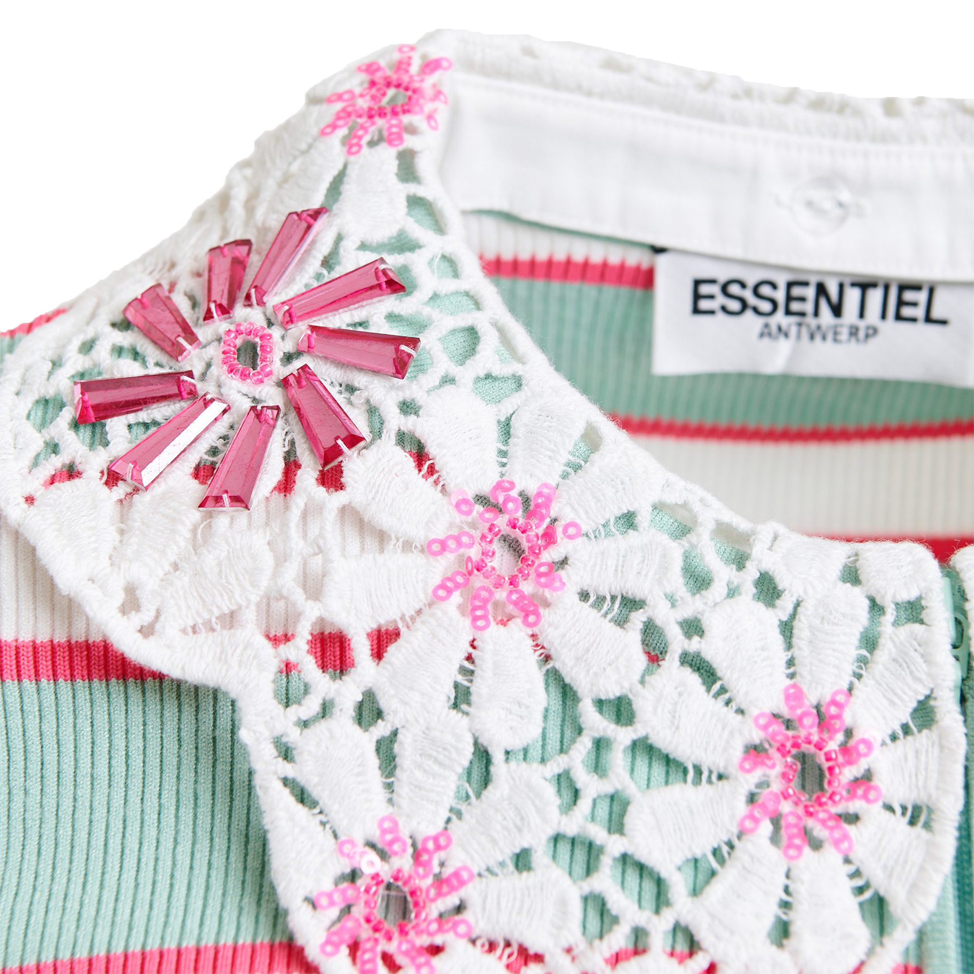 Top ajusté rayé à col claudine dentelle ESSENTIEL ANTWERP Vert