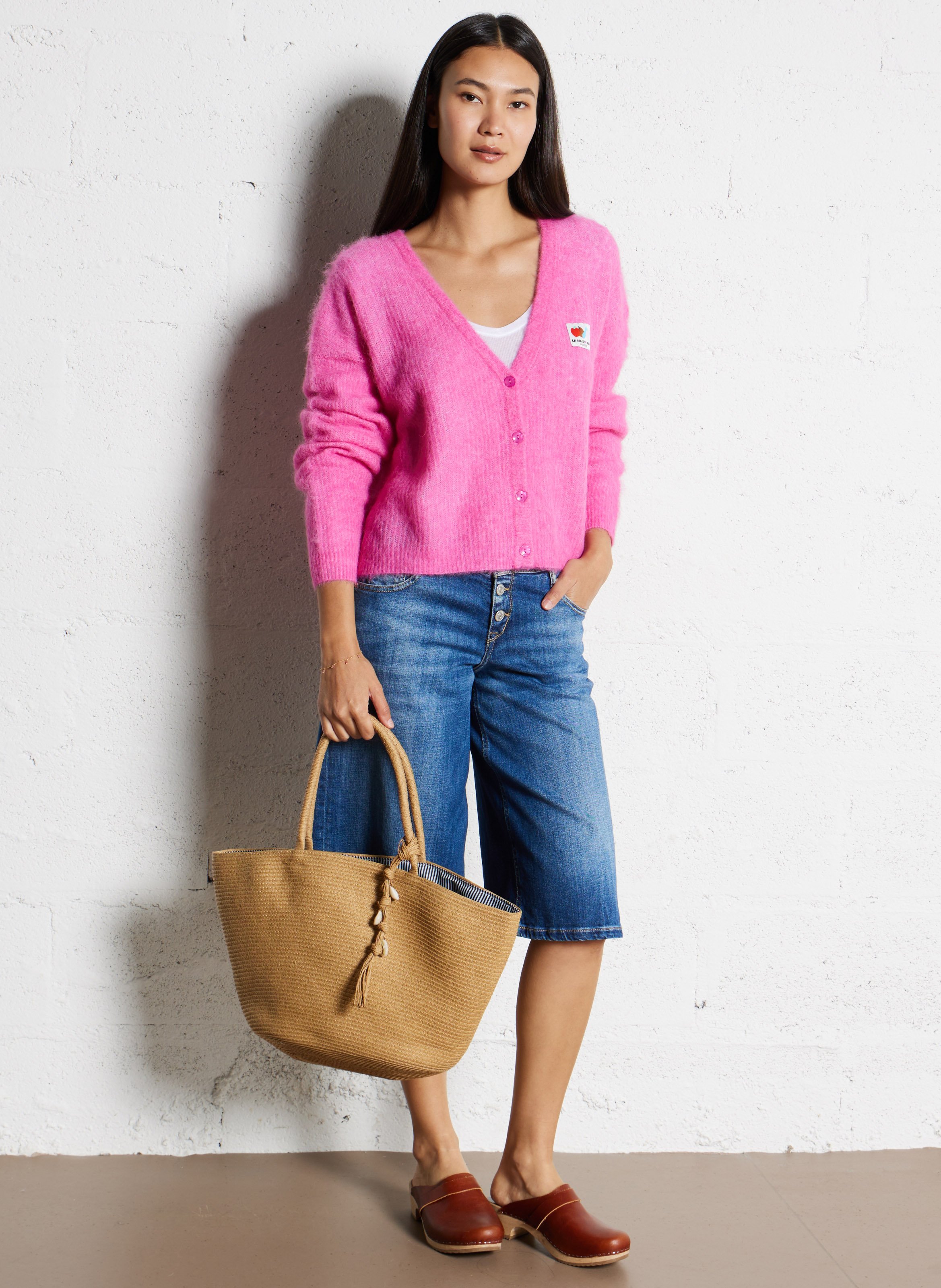 Straw tote bag PIECES Beige