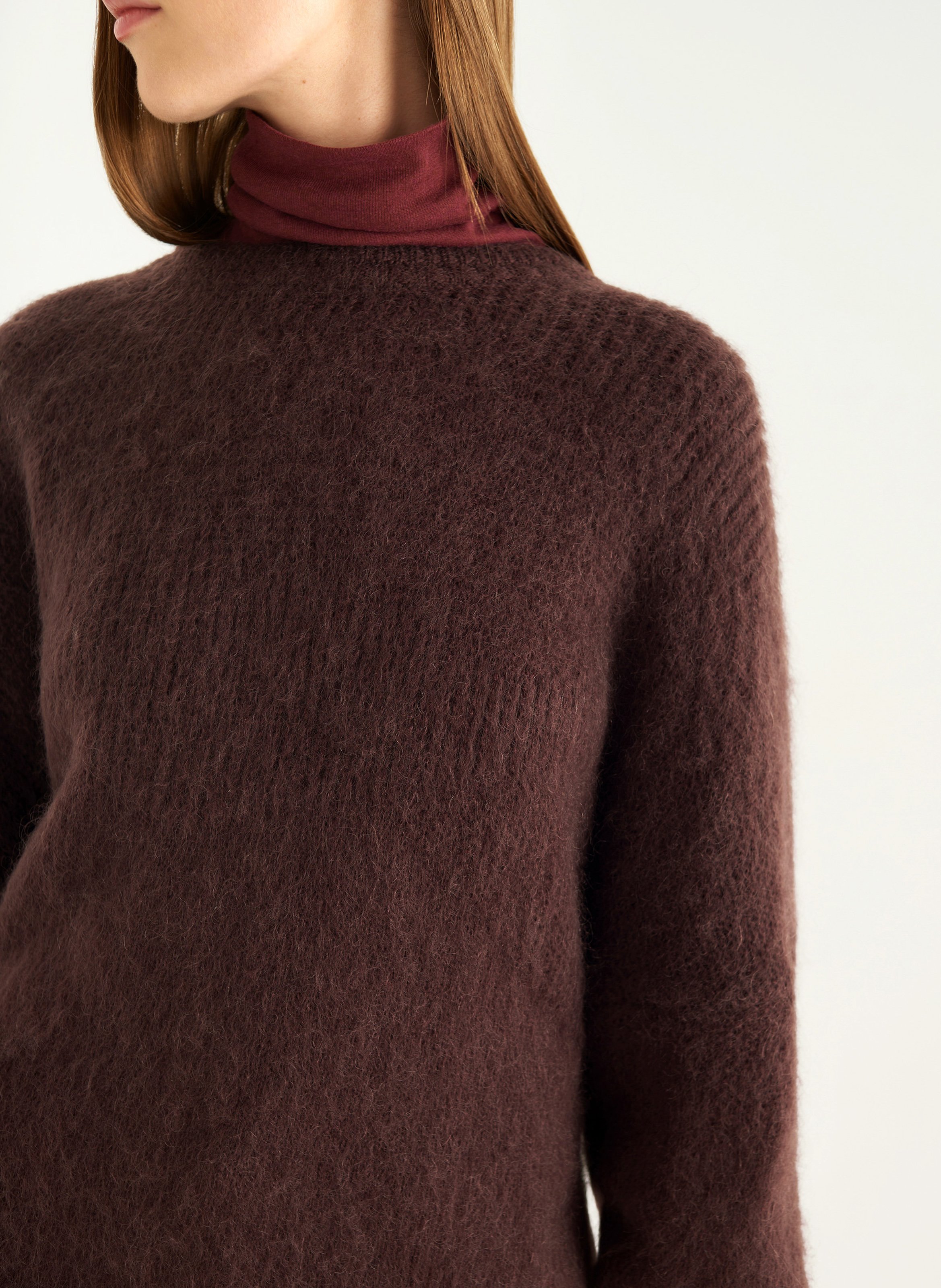 Pull oversize col rond en laine mélangée COTELAC Violet