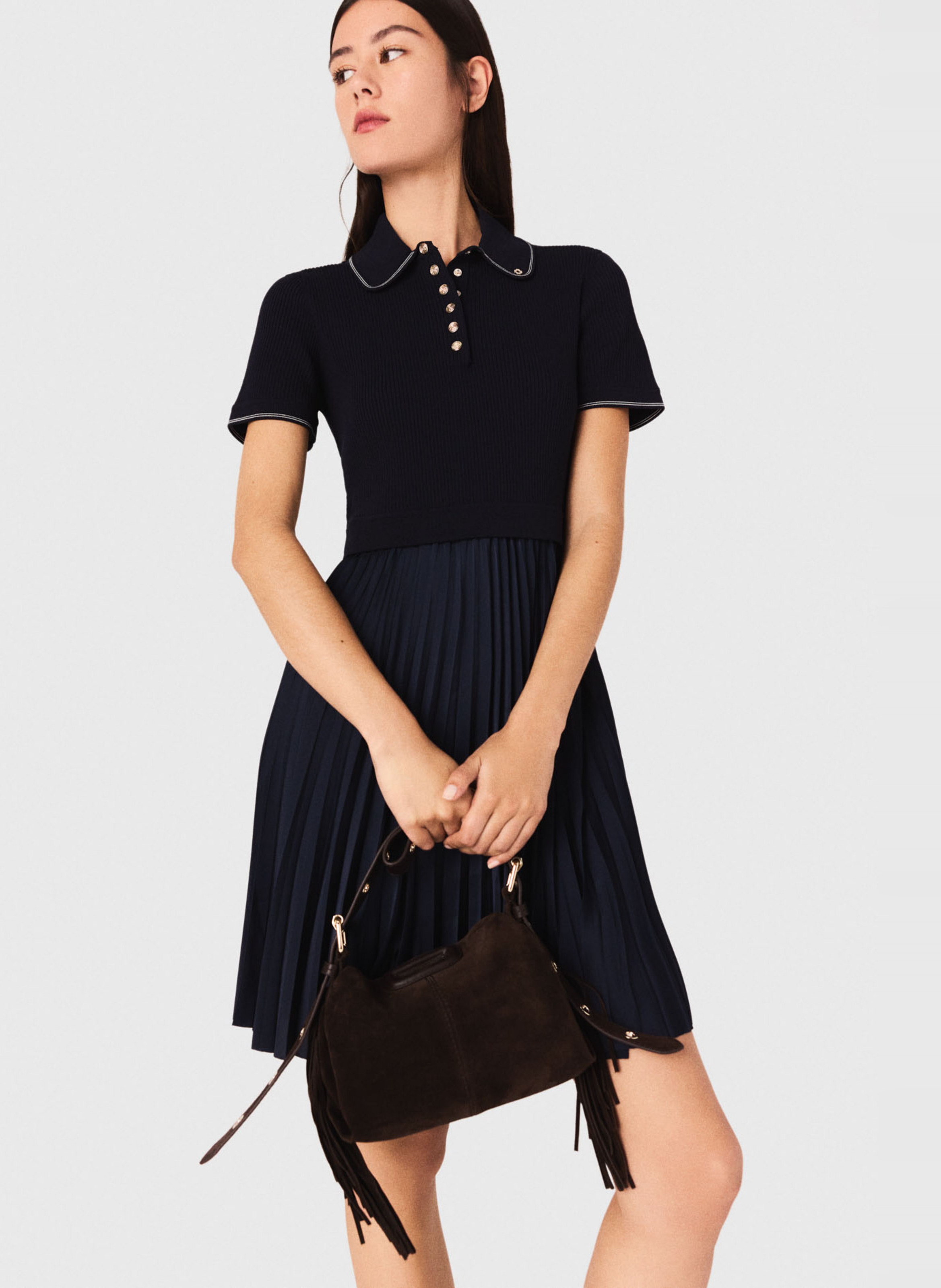 Short polo dress with pleated skirt MAJE Blue