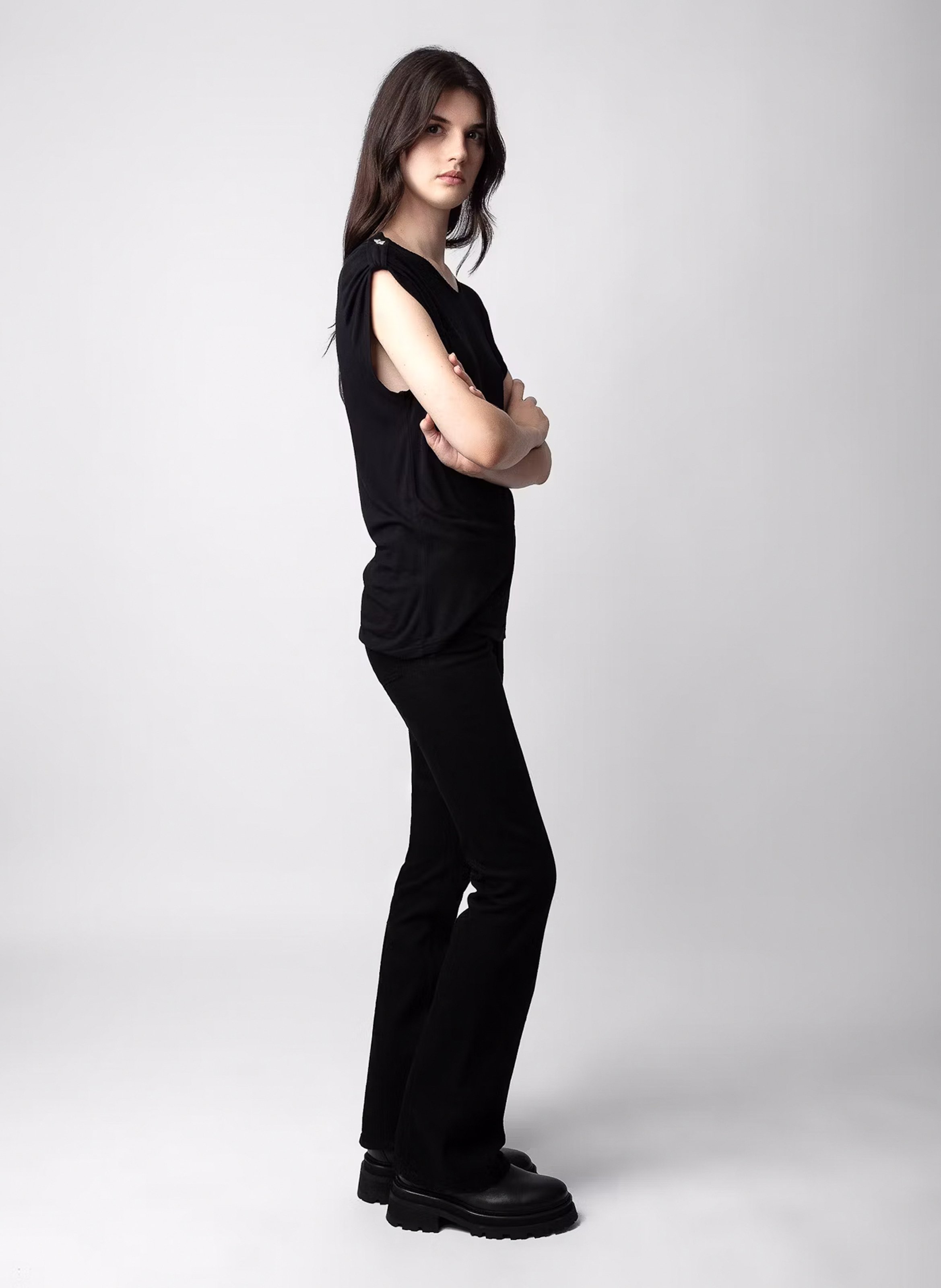 Round-neck decorative buttons T-shirt ZADIG&VOLTAIRE Black