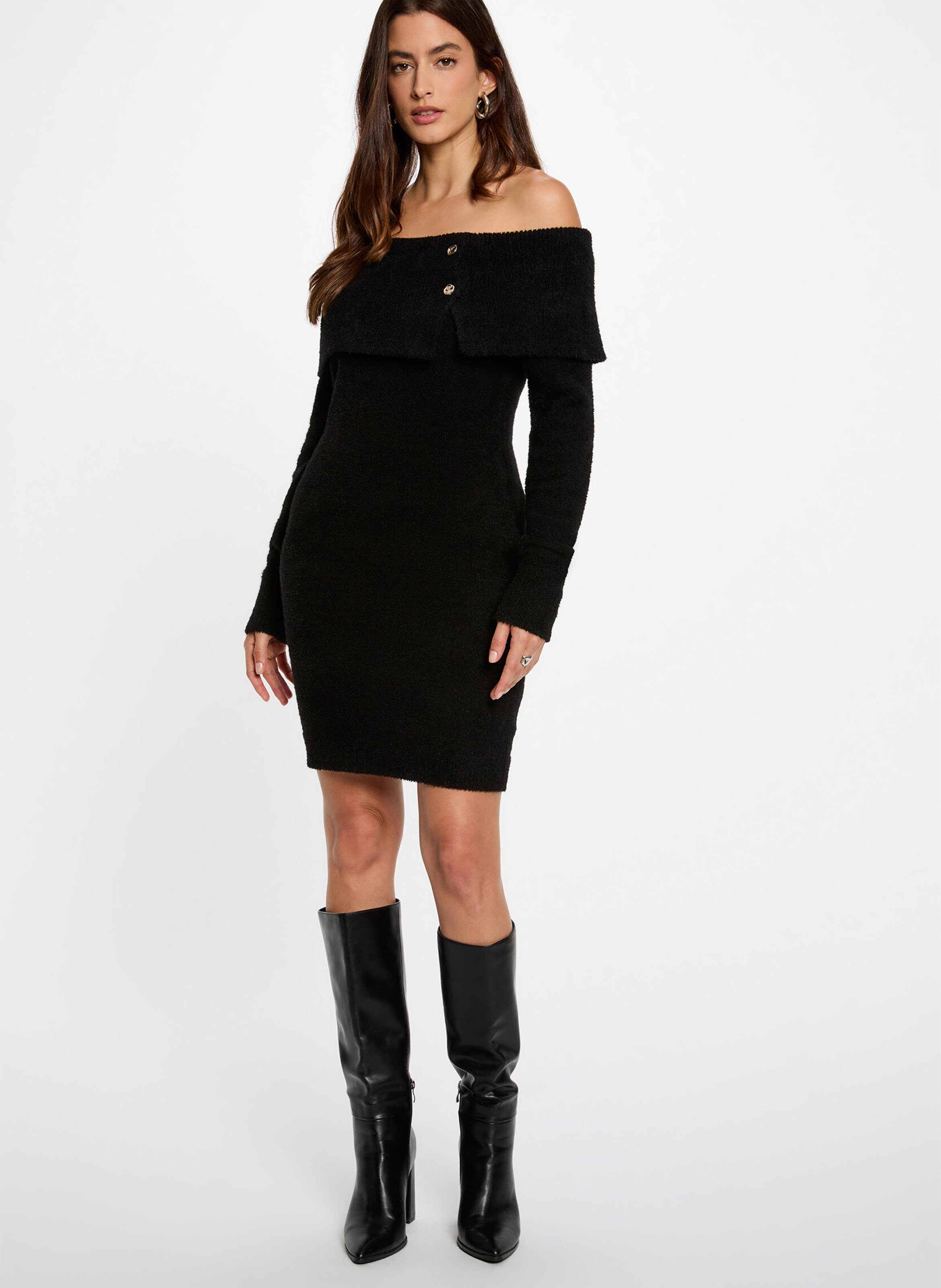 Robe courte col bardot en maille MORGAN