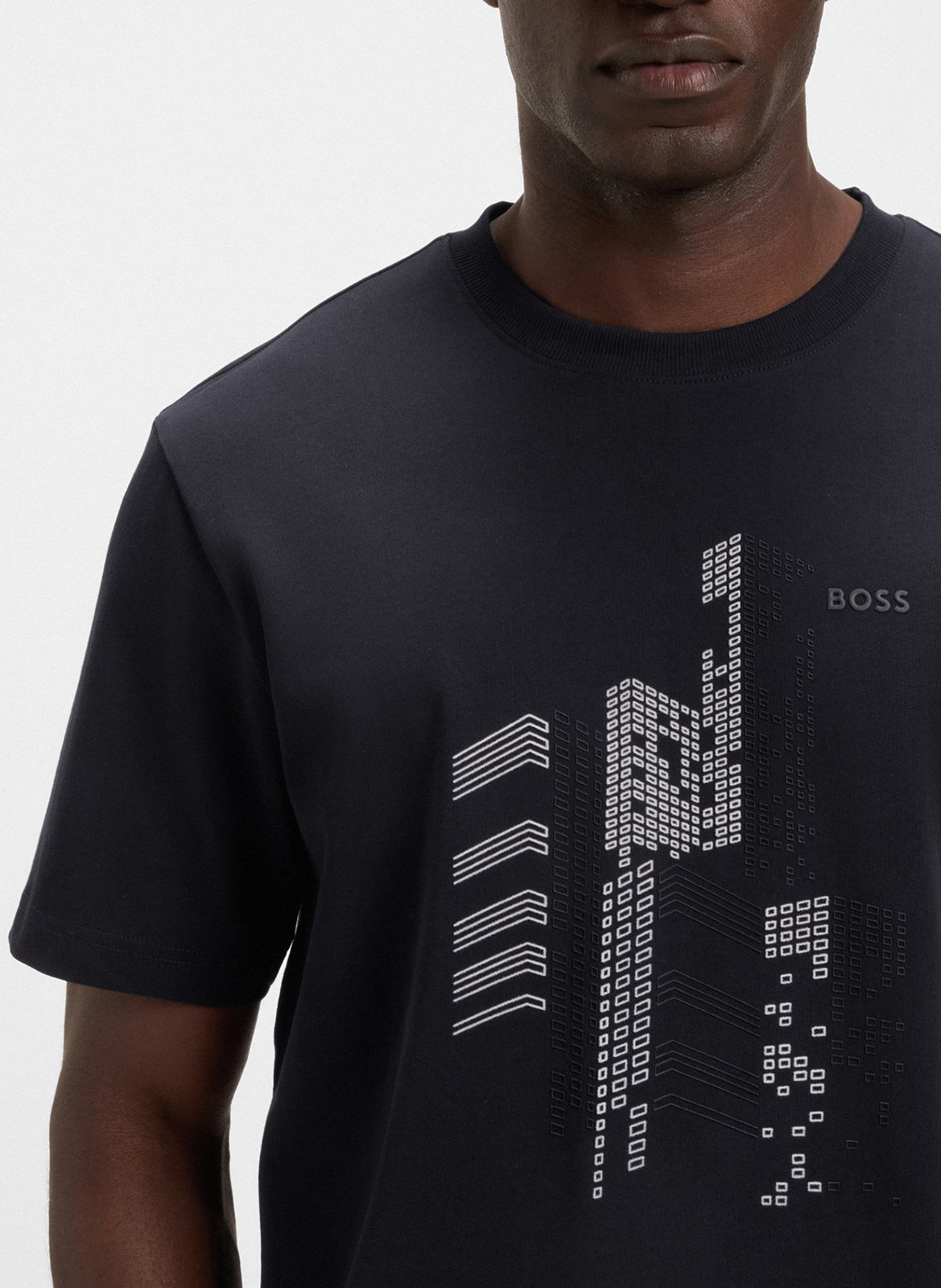 Straight-cut printed cotton T-shirt BOSS Blue