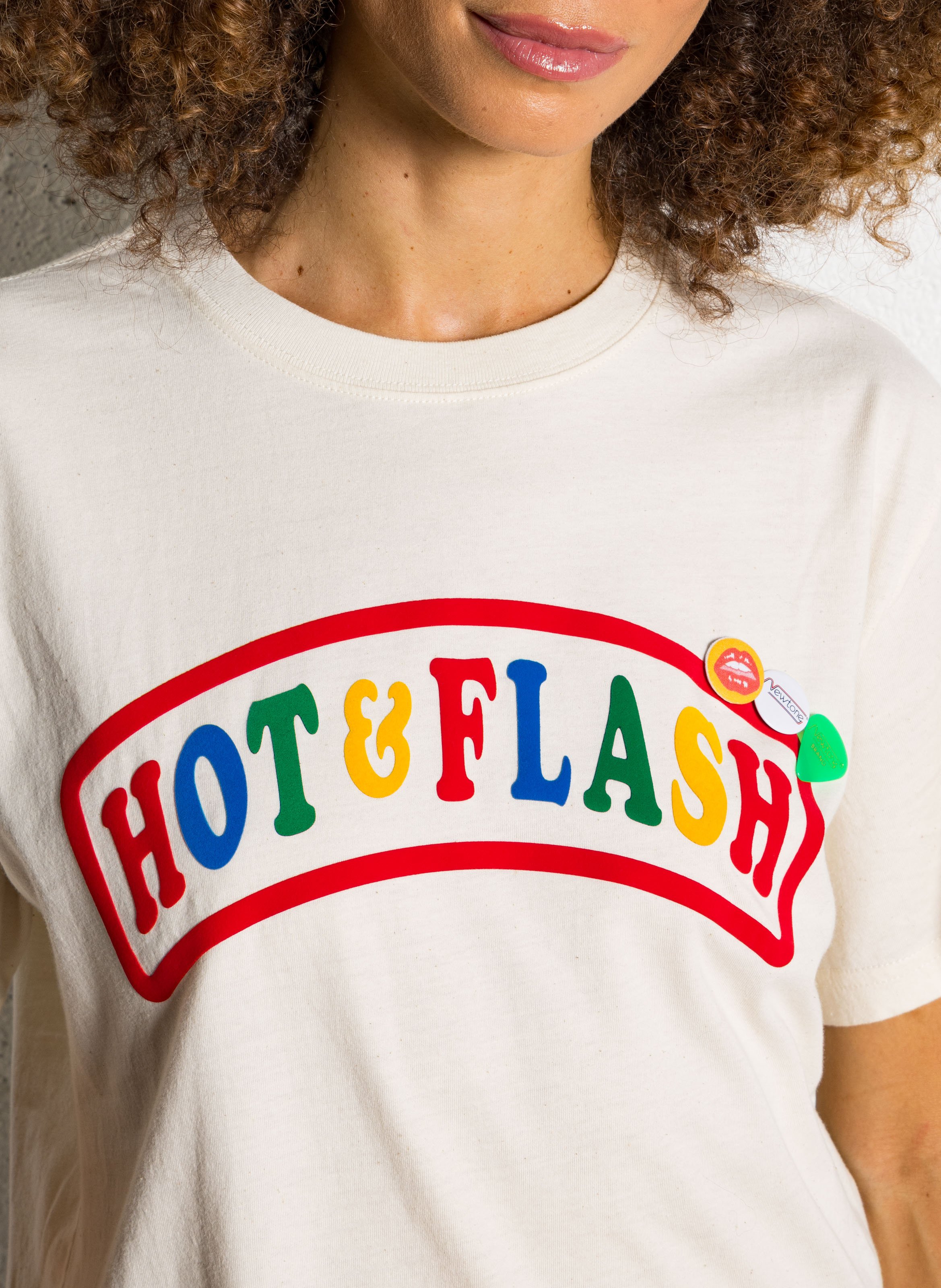 Straight fit round neck t-shirt with velvet screen print in cotton NEWTONE Beige