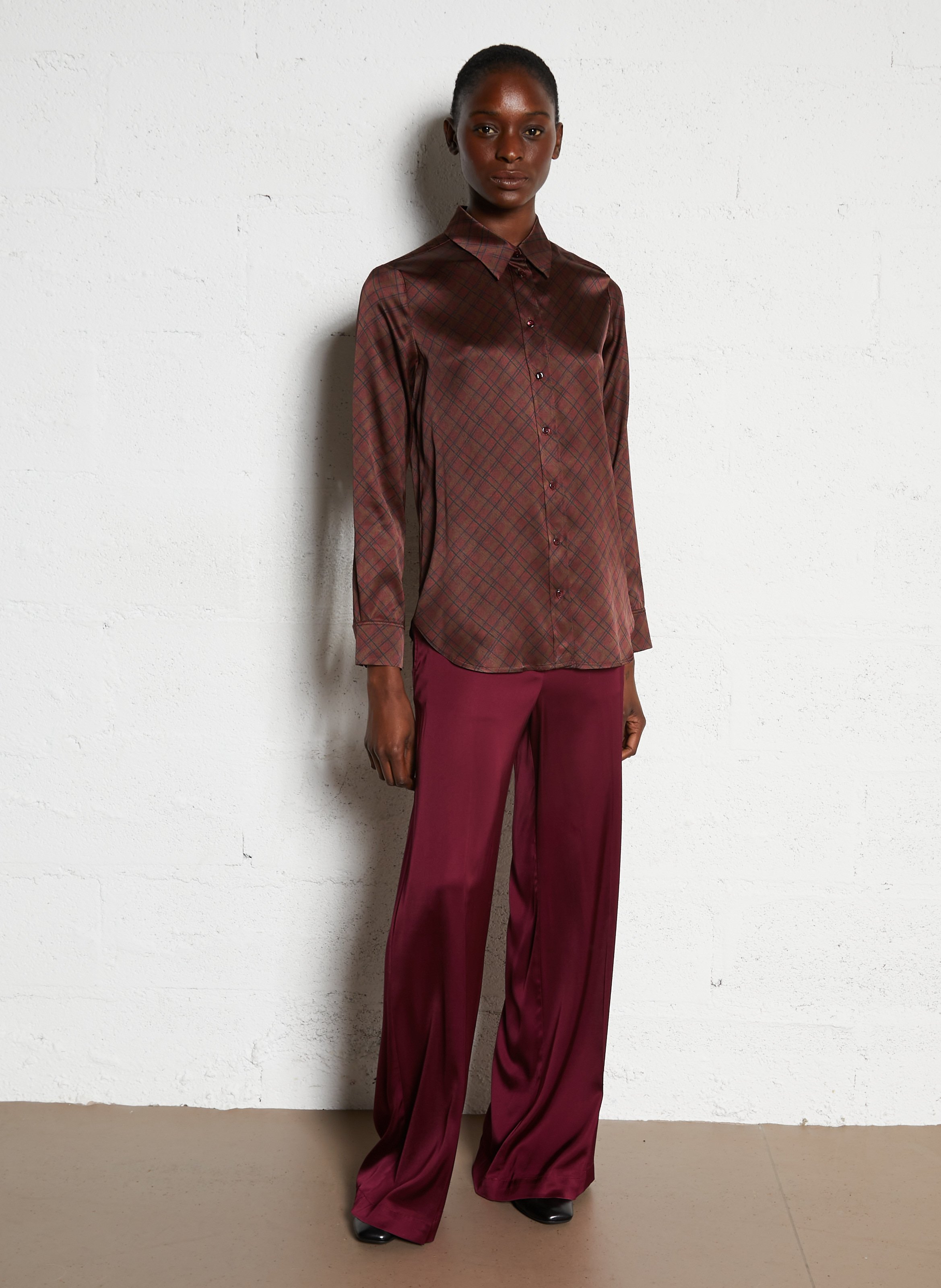 Chemise droite col classique en soie mélangée MOMONI Marron