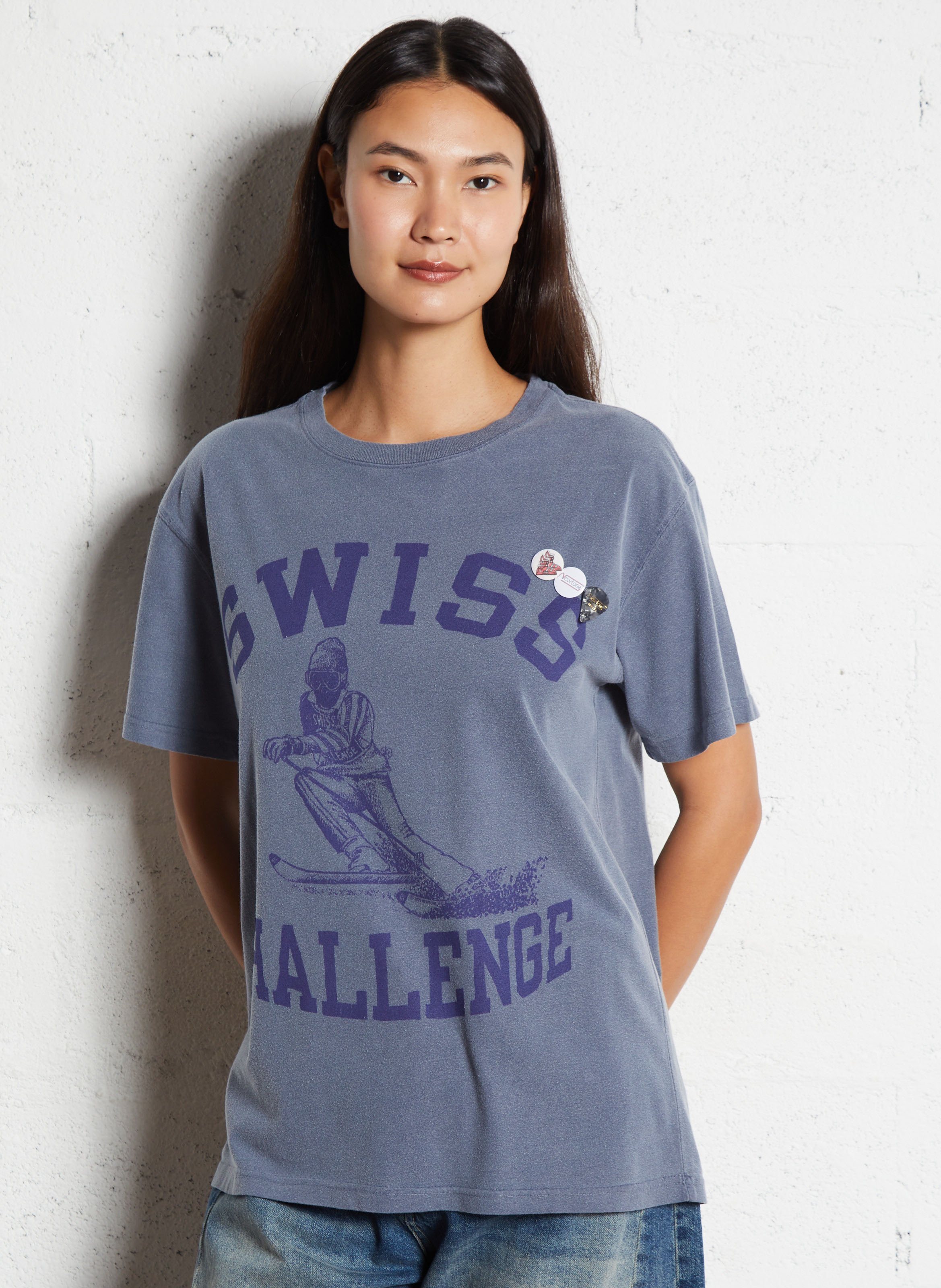 Tee-shirt droit col rond sérigraphié en coton NEWTONE Bleu