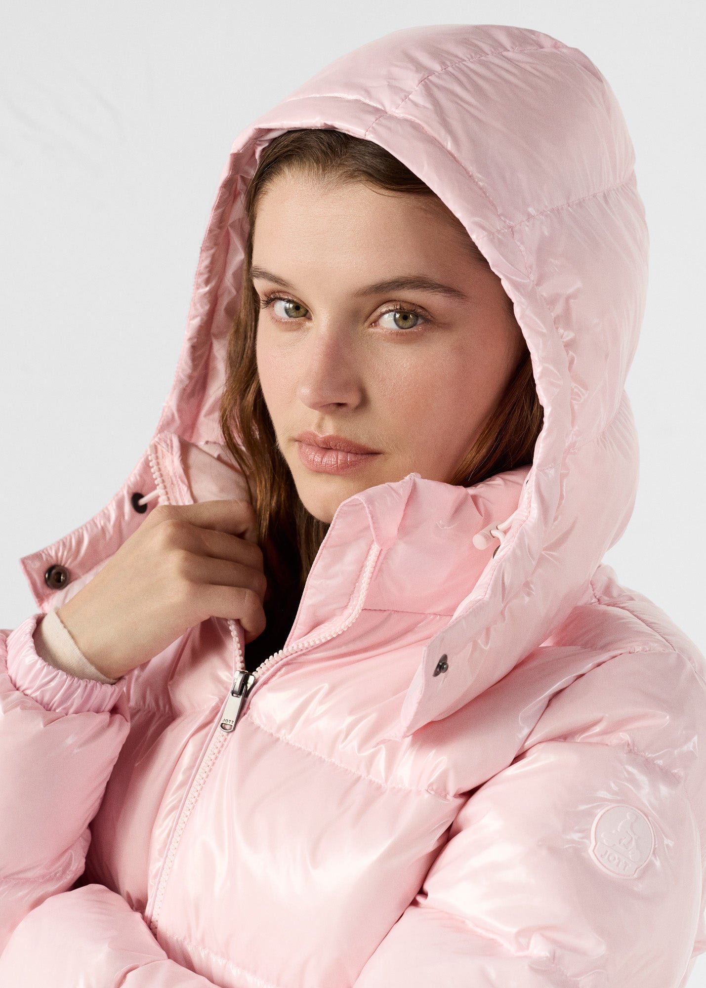 Petal Pink Prague Lacquered Puffer Jacket for Extreme Cold JOTT Pink