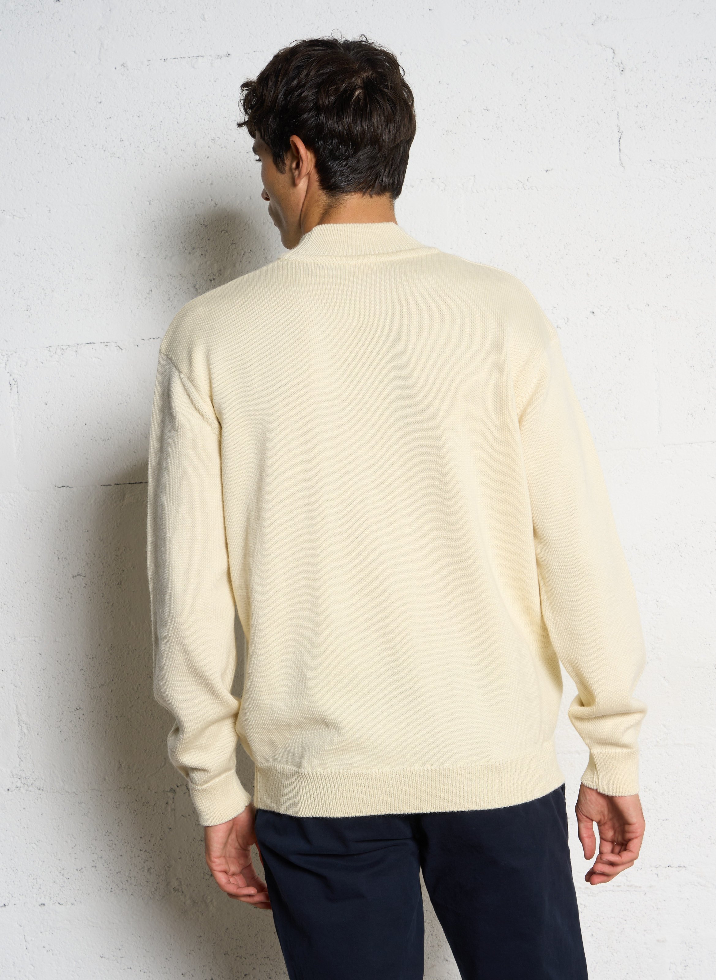 Pull droit col montant motif encre de mer en laine ARMOR LUX Beige
