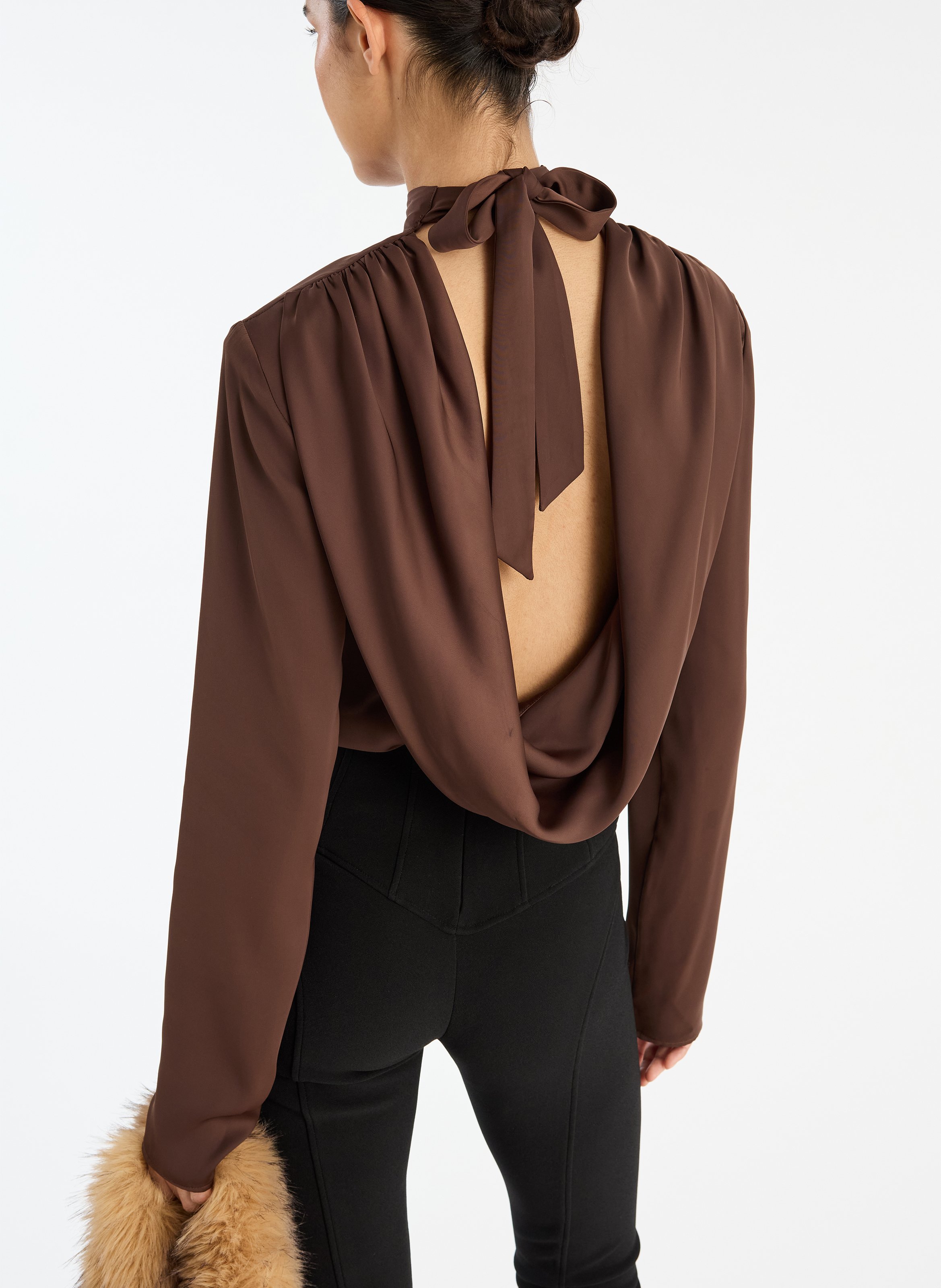 High-necked straight top made of recycled fibers ROTATE Brown