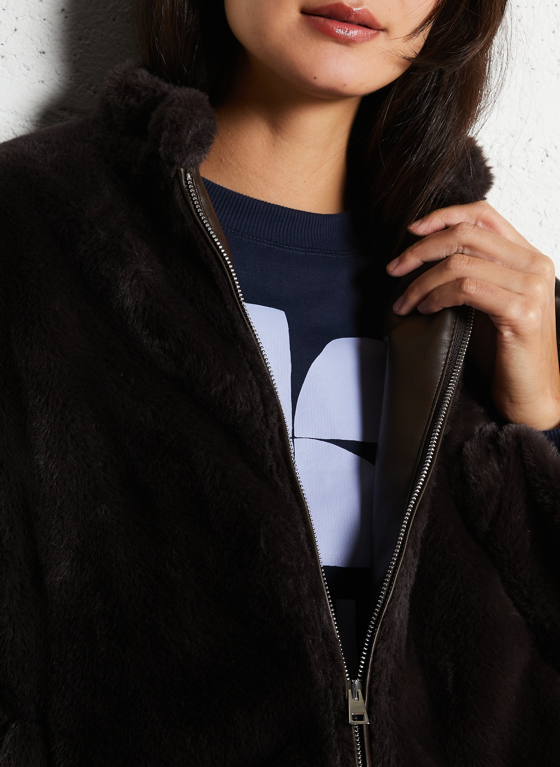 Zipped jacket in plain faux fur IMPERIAL Brown