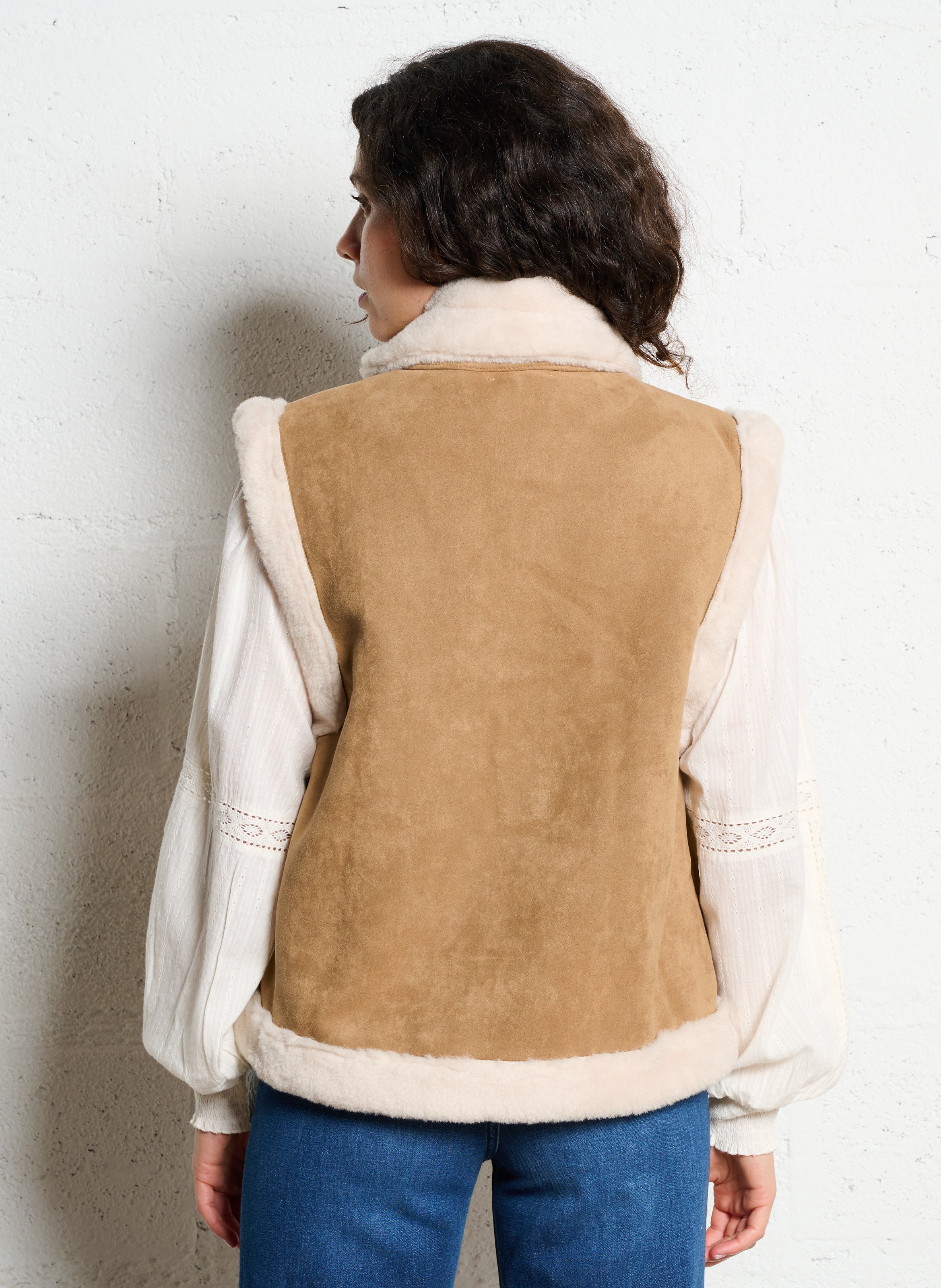 Veste droite col montant bi-matière LA PETITE ETOILE Marron