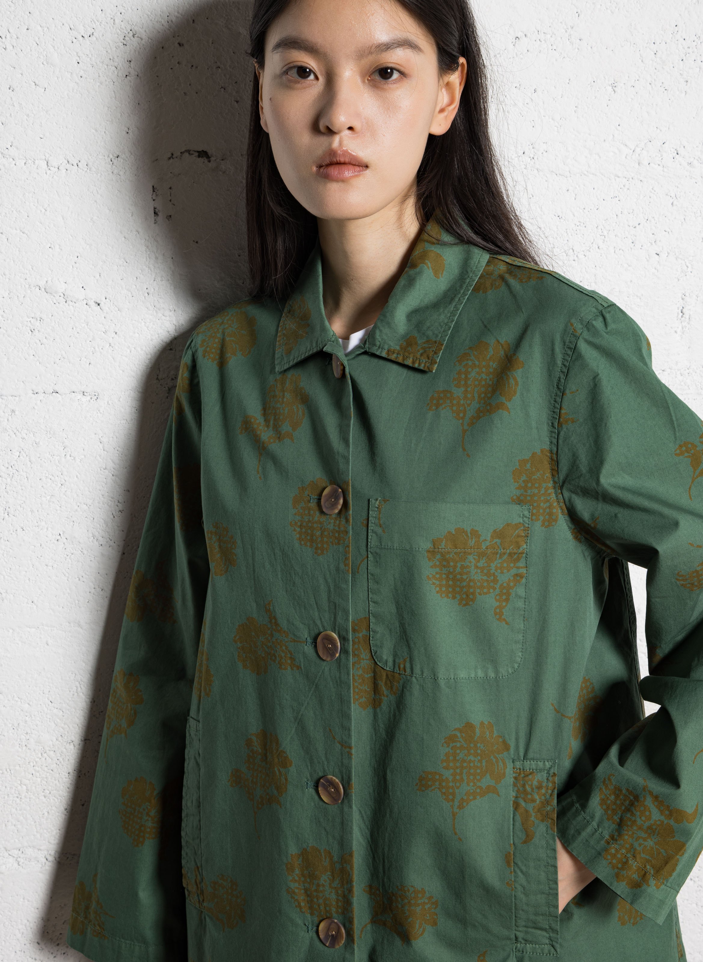 Straight classic collar trench coat in printed cotton NICE THINGS Khaki