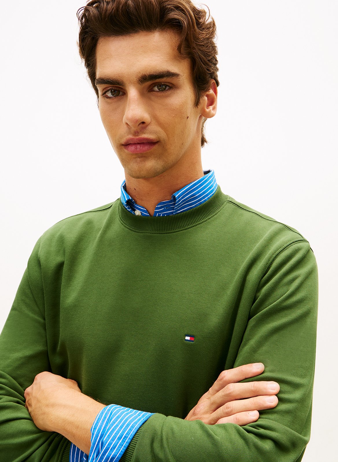 Sweat oversize col rond en coton TOMMY HILFIGER Vert