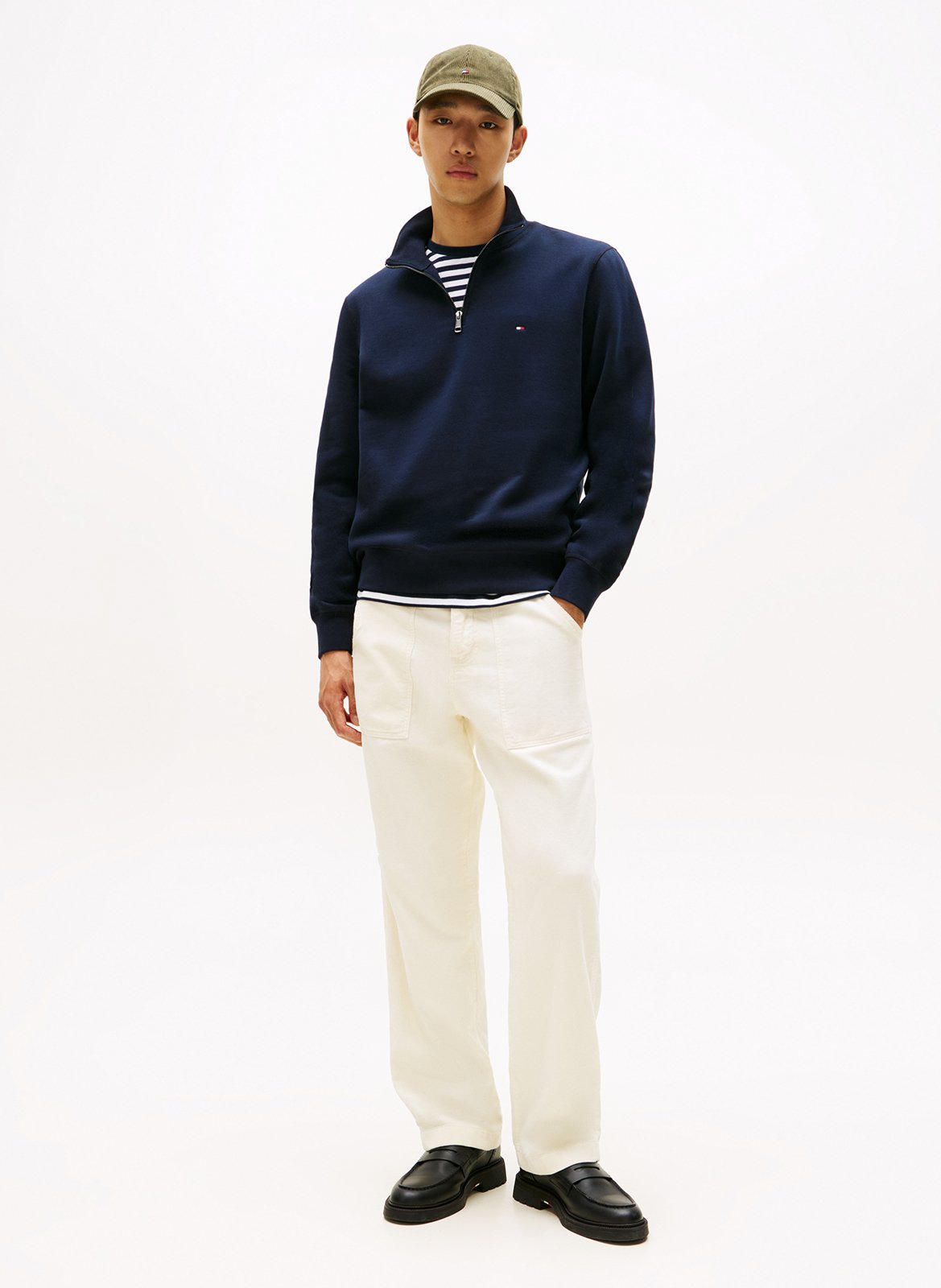 Pull col montant droit en coton mélangé Bleu