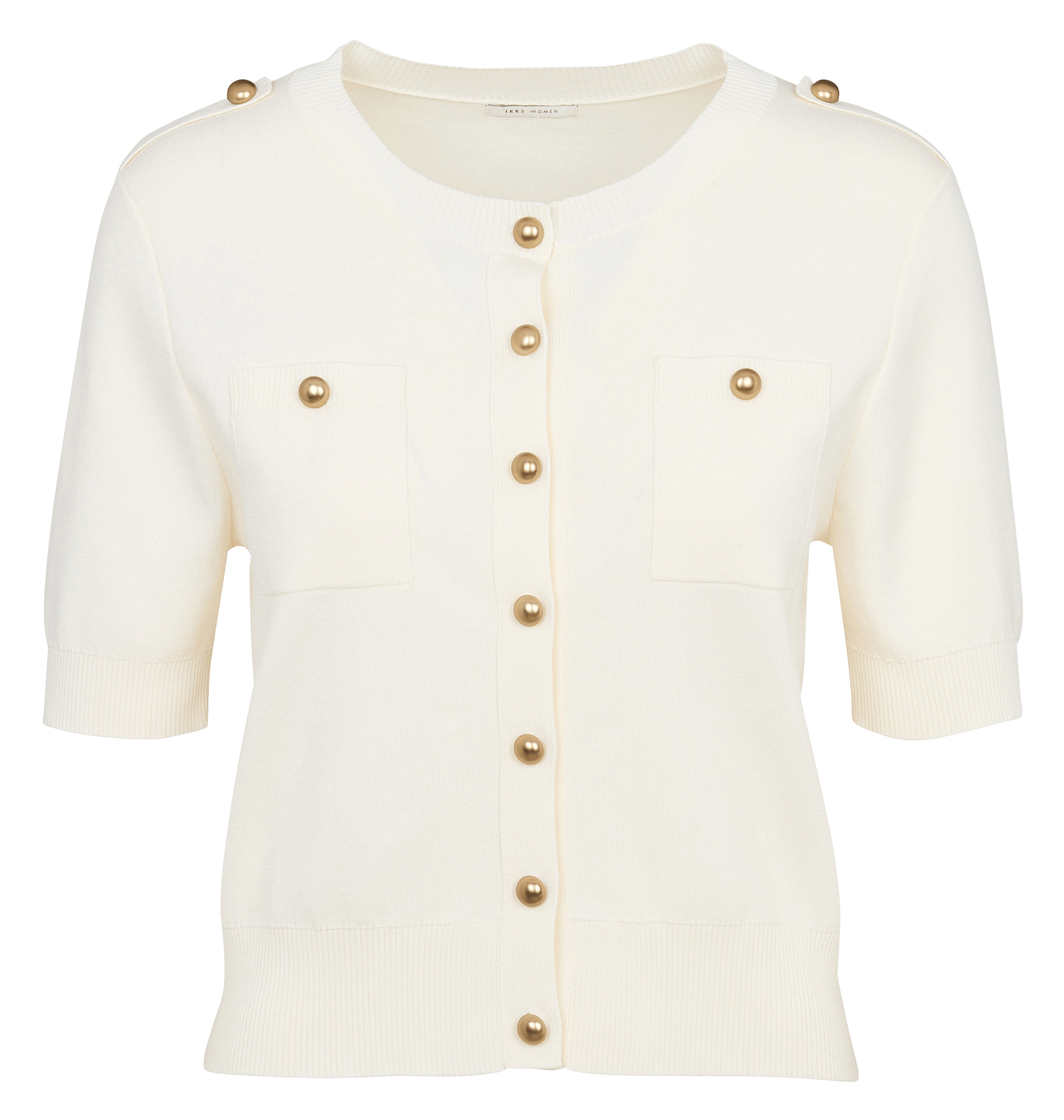 Cardigan droit col rond en coton mélangé IKKS Blanc