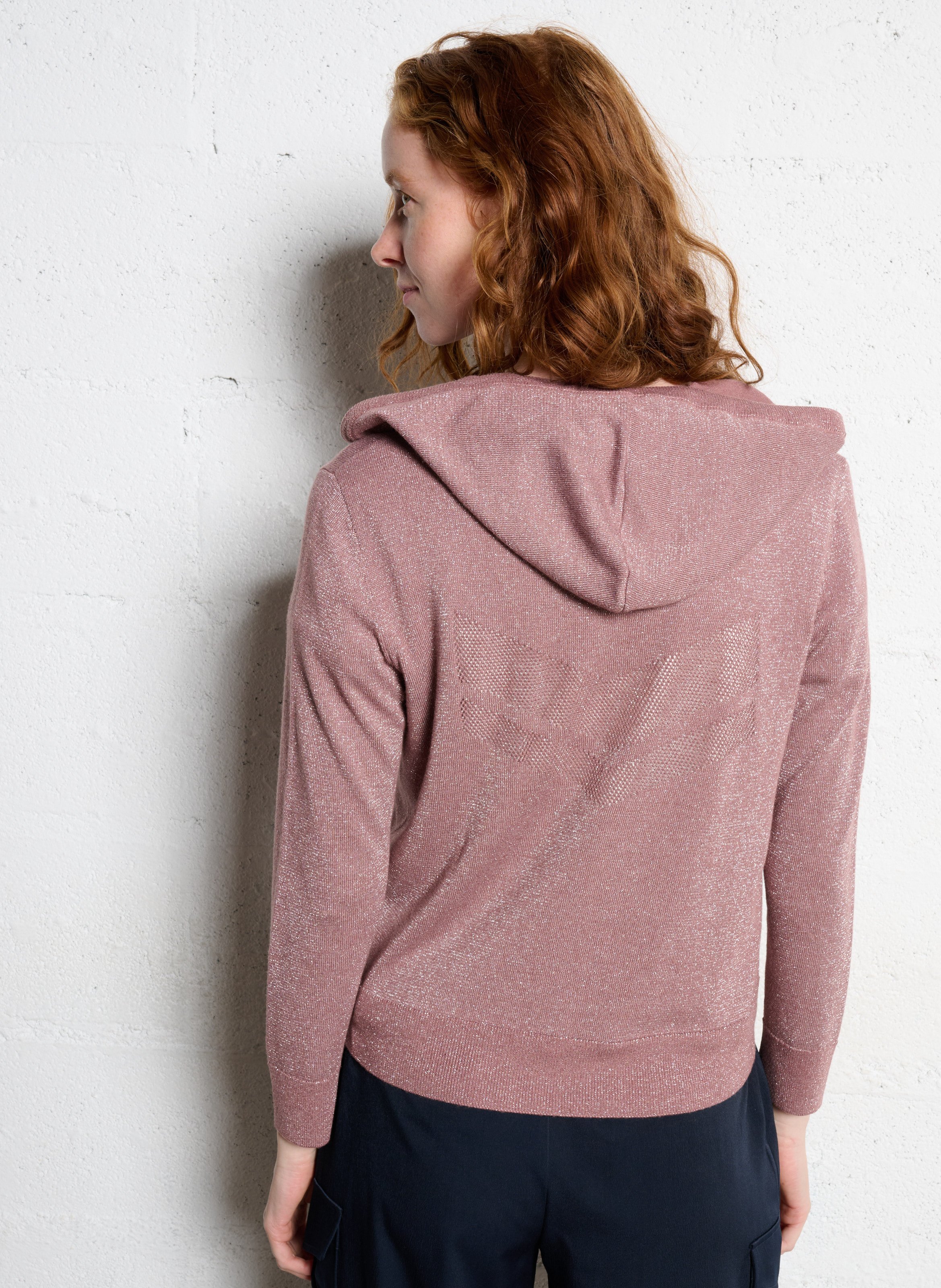 Gilet droit à capuche en maille pailletée IKKS Marron