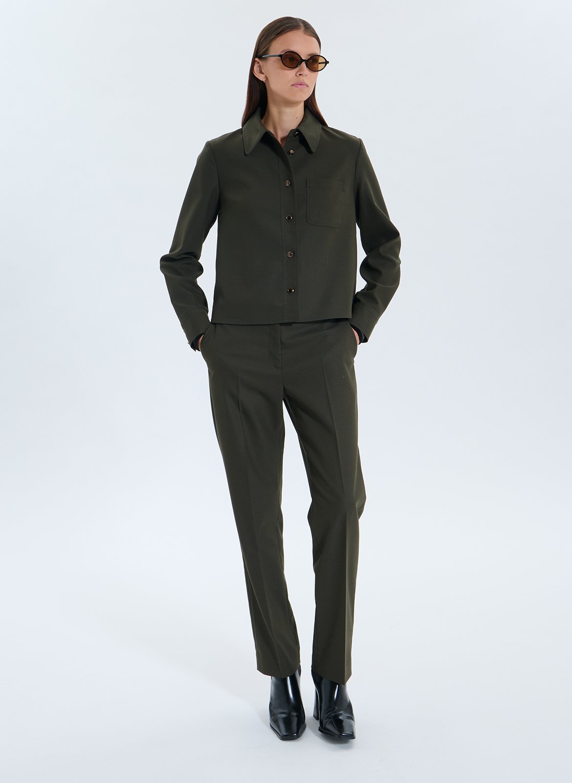 Short buttoned plain shirt ZAPA Khaki