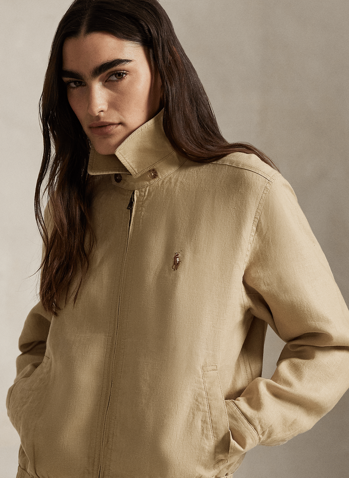 Blouson droit col classique en lin POLO RALPH LAUREN Beige