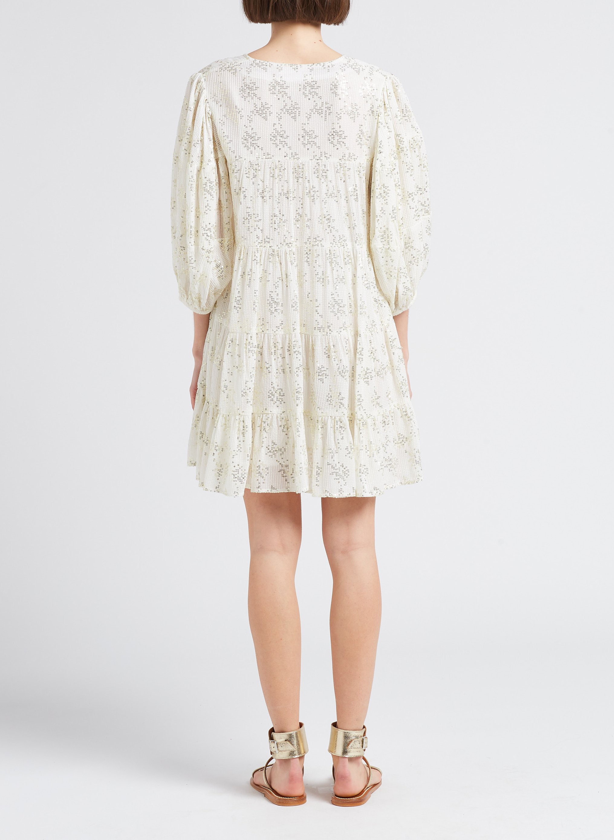 Wijde jurk met V-hals en lovertjes SUNDRESS Wit