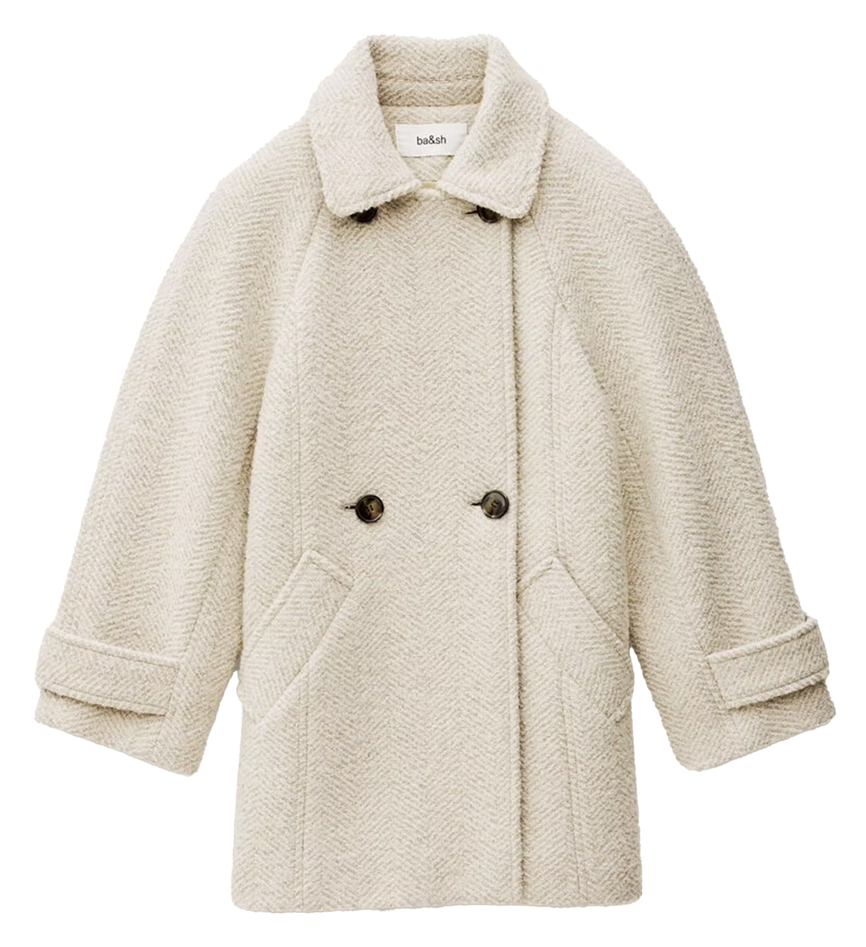 Wijde mantel met visgraatpatroon van gemengde wol BA&SH Beige