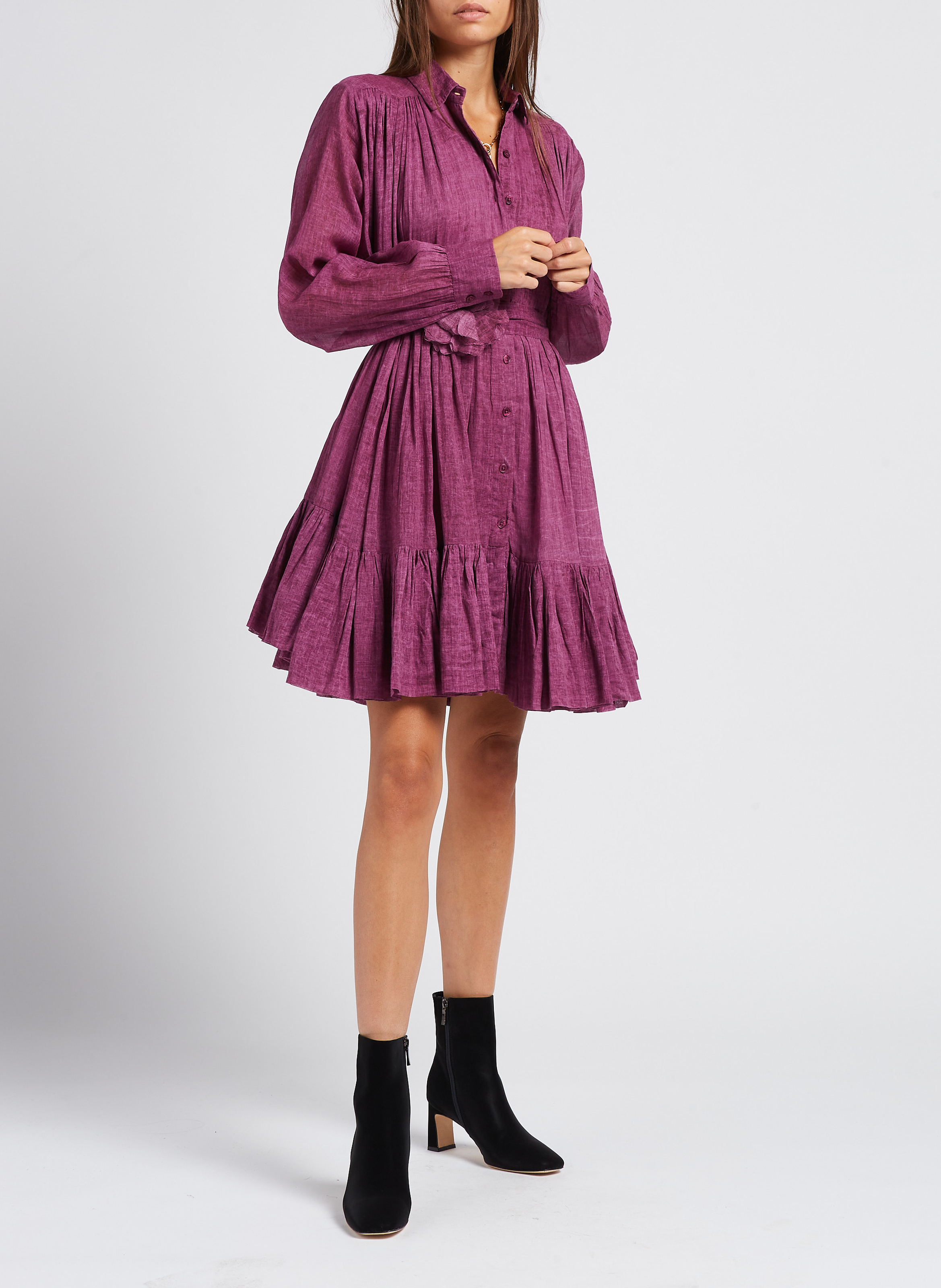 Kurzes Baumwollkleid mit Hemdkragen MES DEMOISELLES Rosa