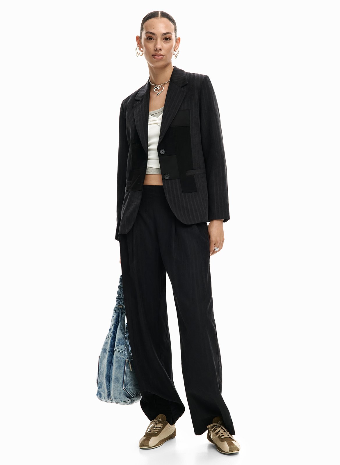 High-waisted wide-leg striped pants DESIGUAL Black