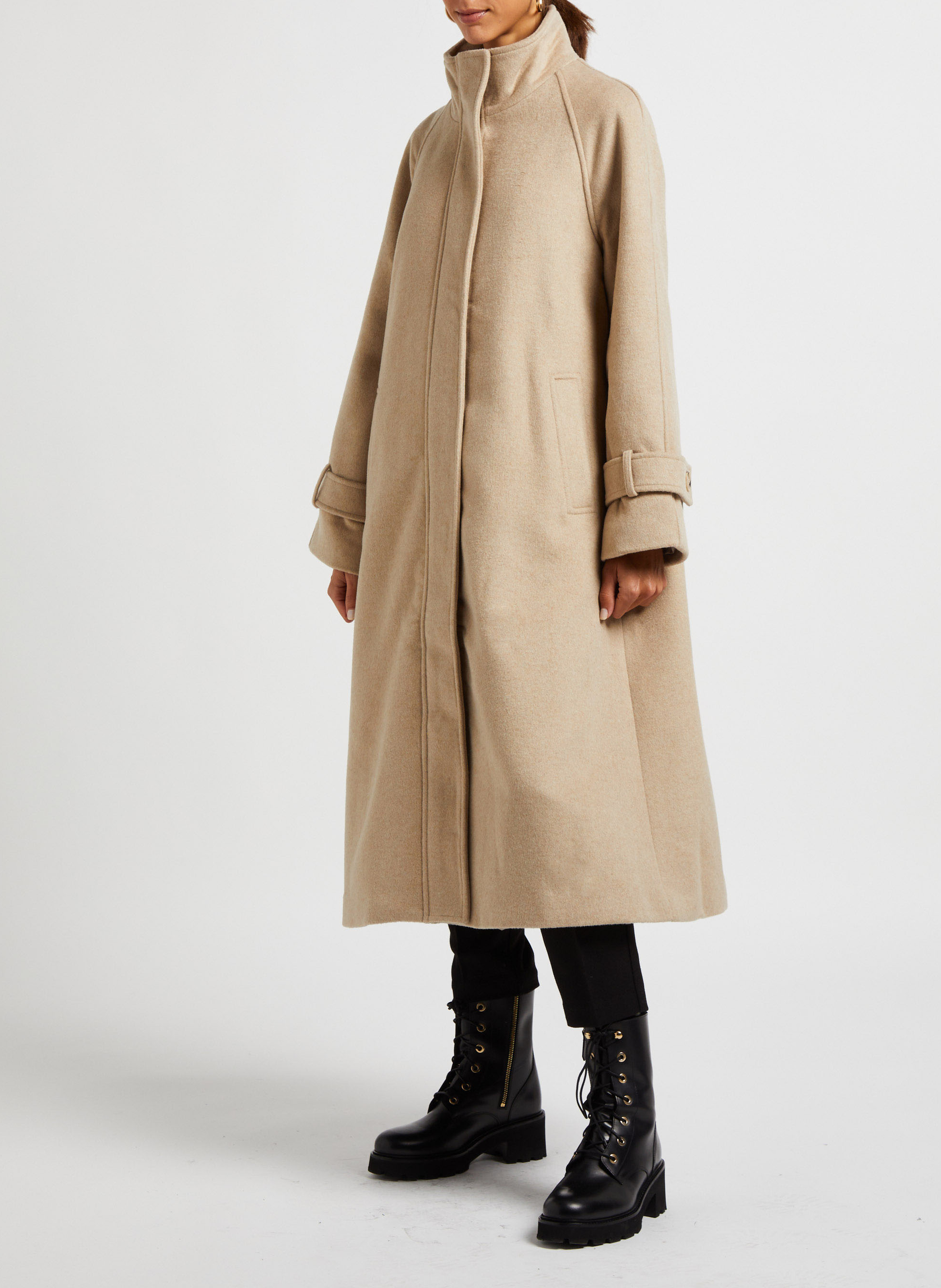 Manteau long droit col montant en laine recyclée mélangée  VILA Gris