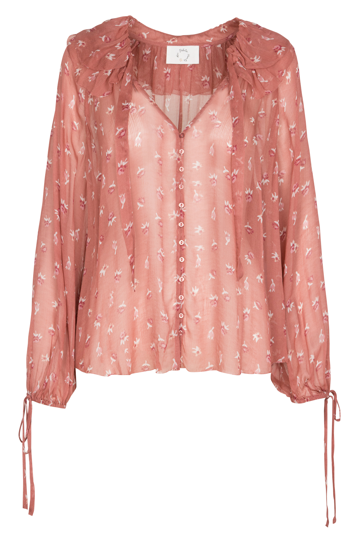 Blouse mousseline à volants imprimée DES PETITS HAUTS Rose