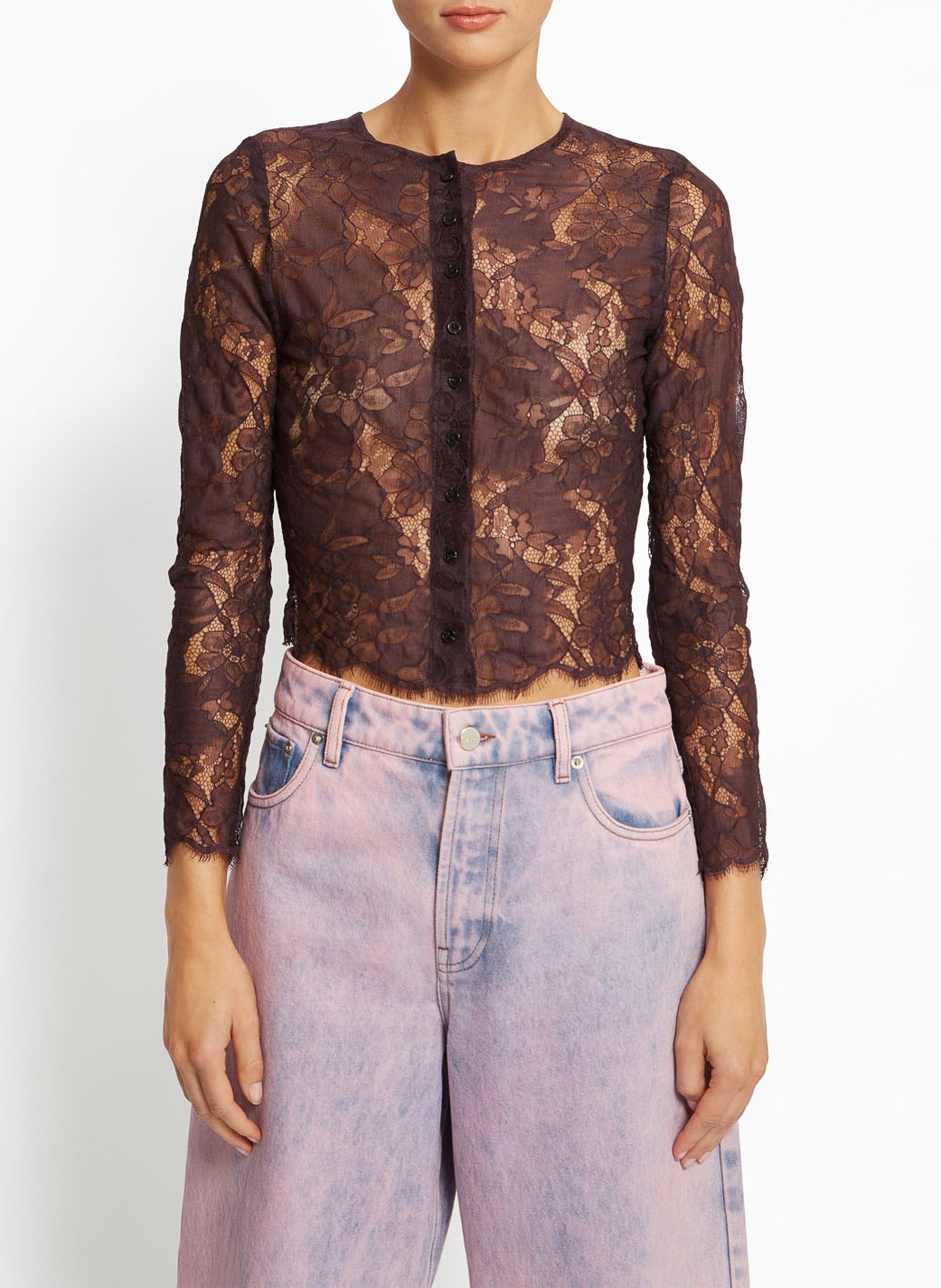 Gerade geschnittenes Rundhals-Top aus Spitze ROSEANNA Violett