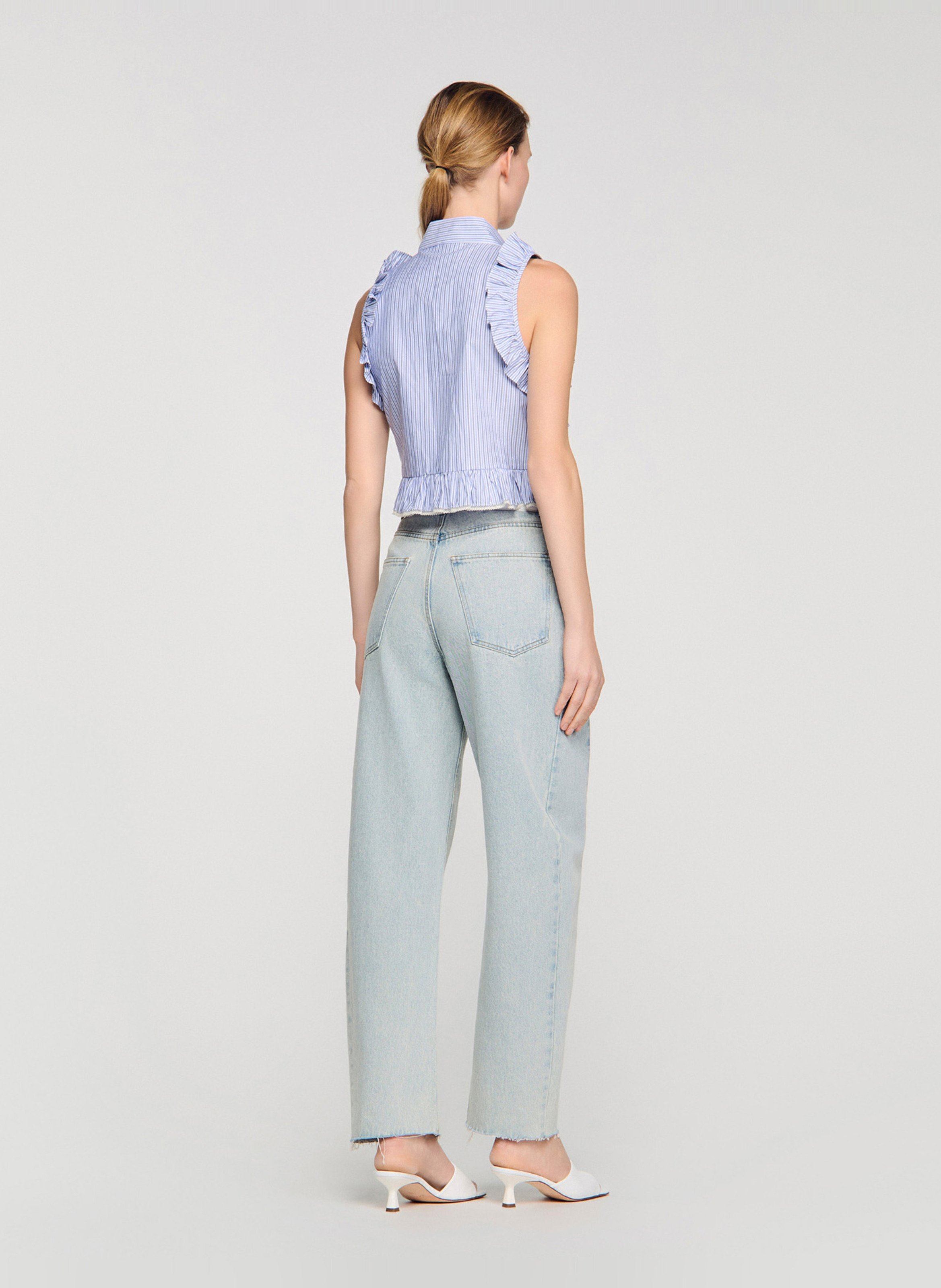 Chemise droite col classique en coton rayé SANDRO Bleu