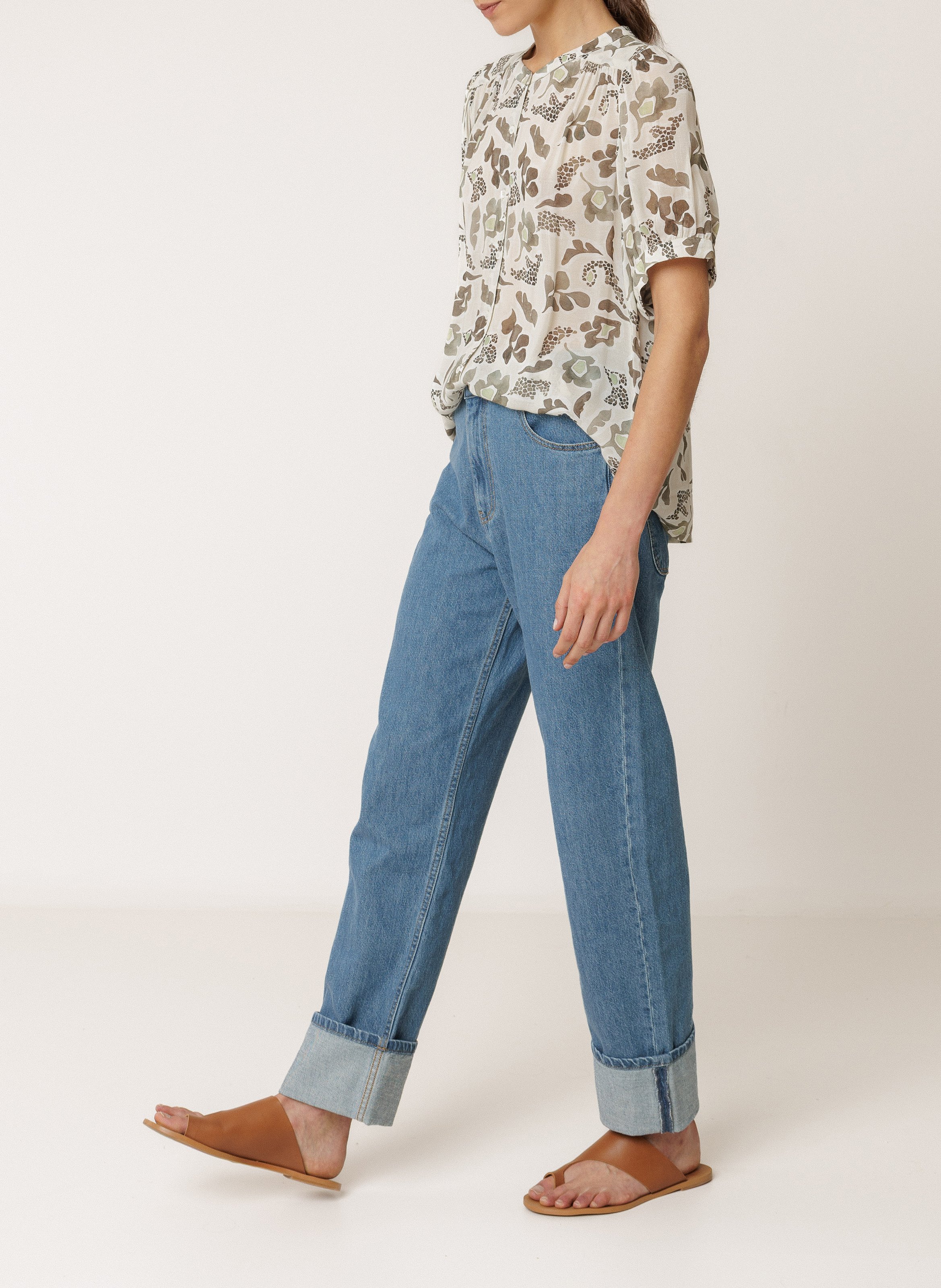 Chemisier ample col rond imprimé INDI & COLD Kaki