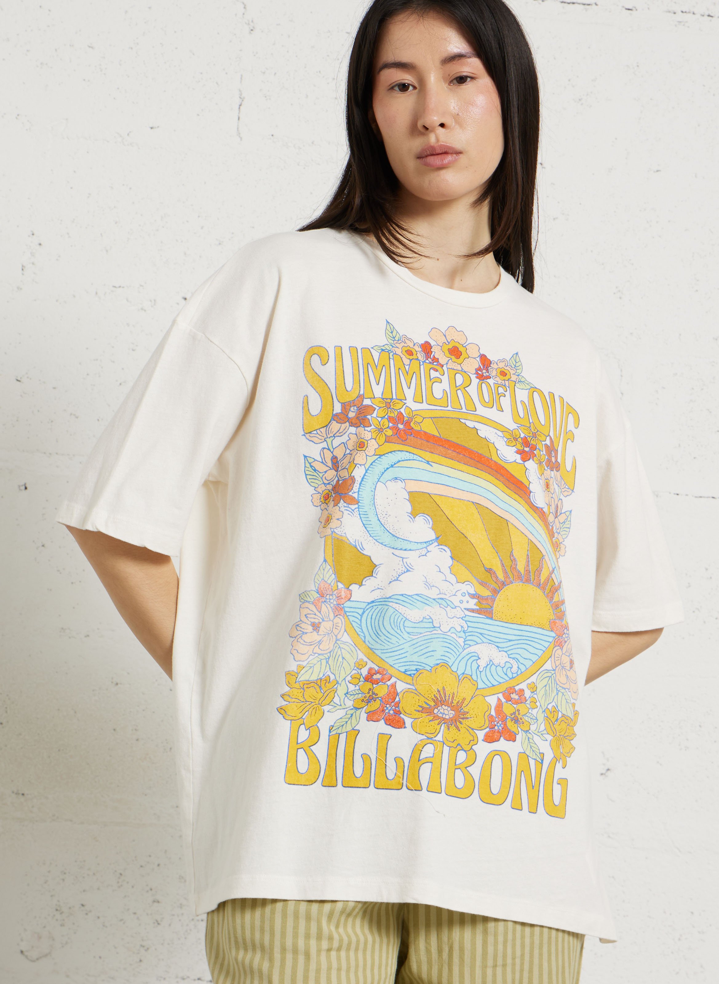Tee-shirt ample col rond imprimé en coton BILLABONG Blanc