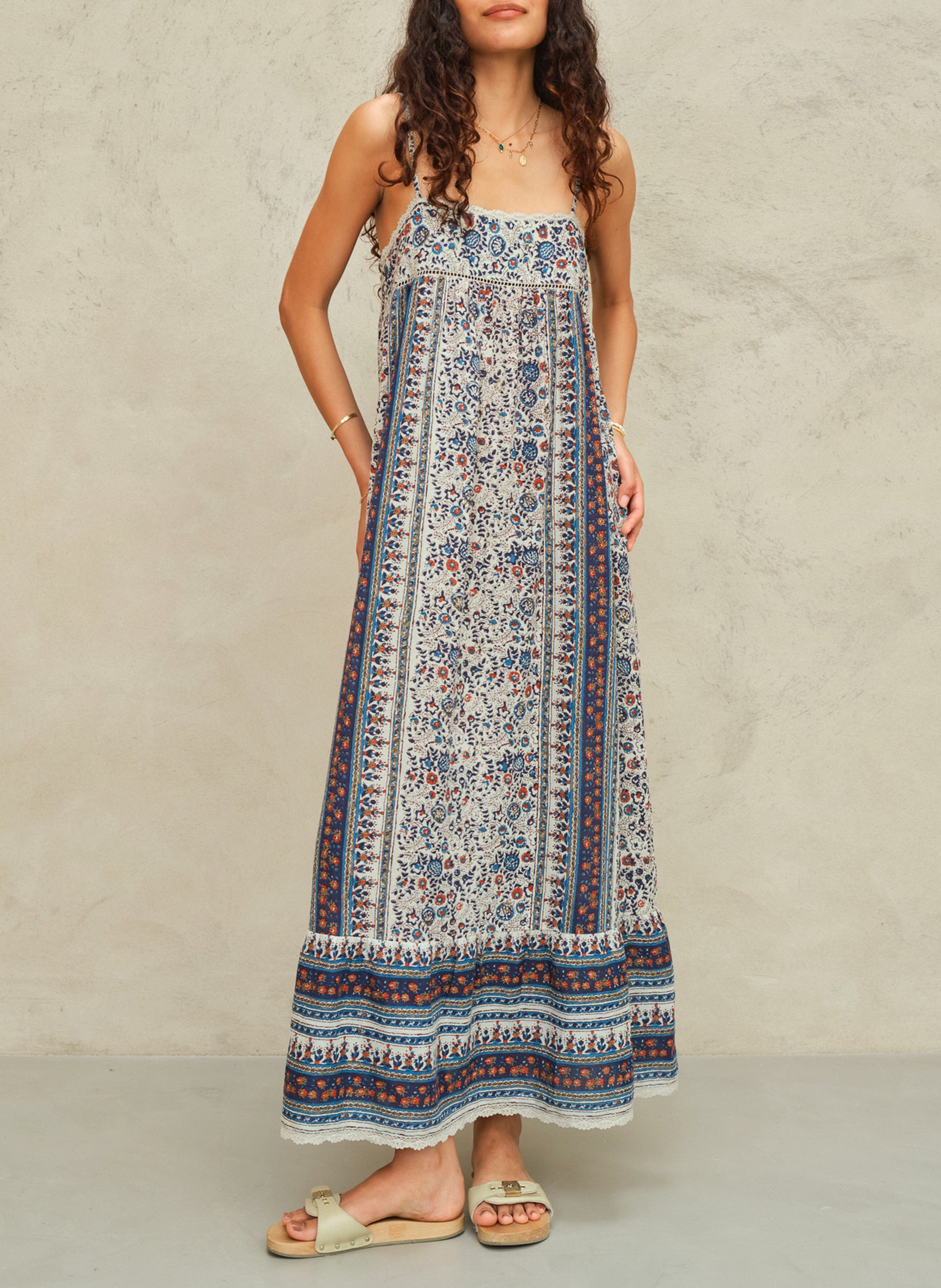 Robe longue imprimée M.A.B.E Bleu