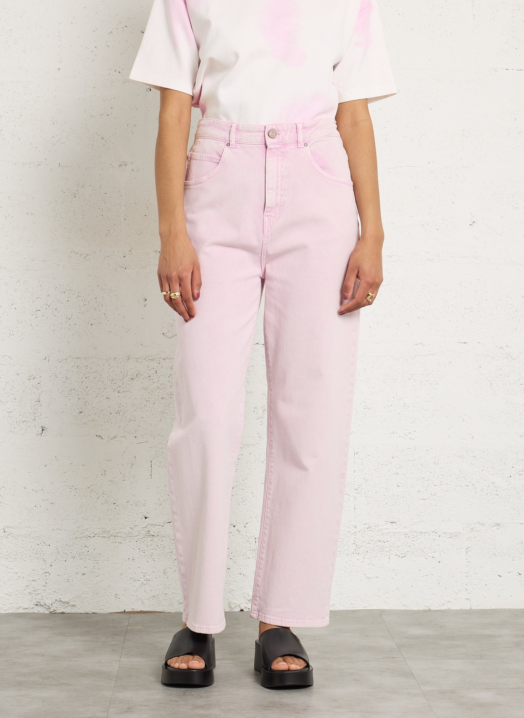 Jean droit taille haute en coton mélangé HOD PARIS Rose