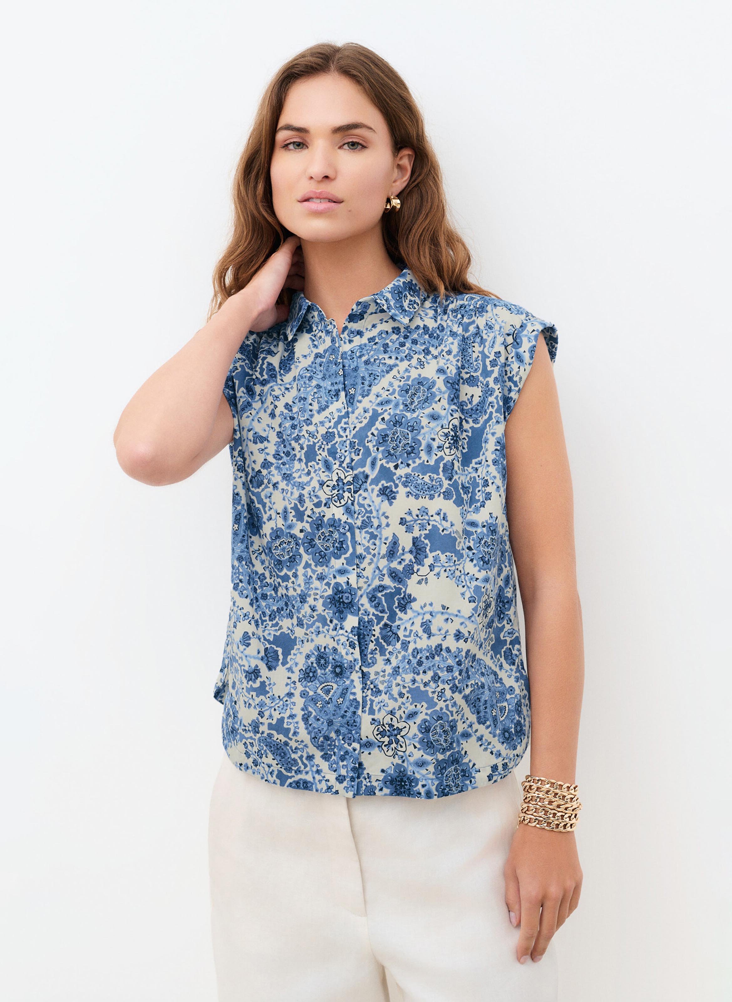 Chemise droite col classique en coton imprimé CAROLL Bleu