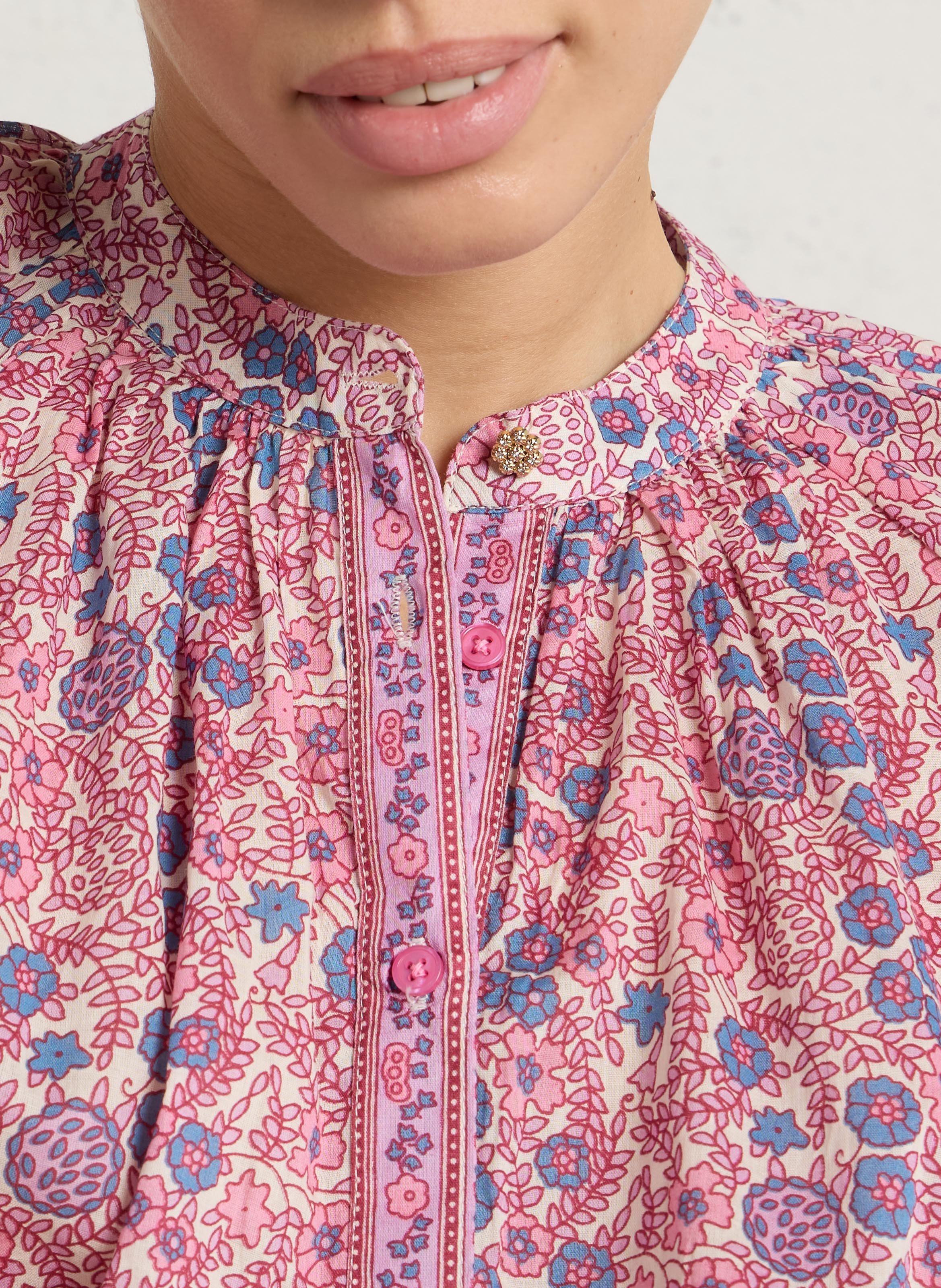 Chemise oversize col rond en coton imprimé PETITE MENDIGOTE Beige