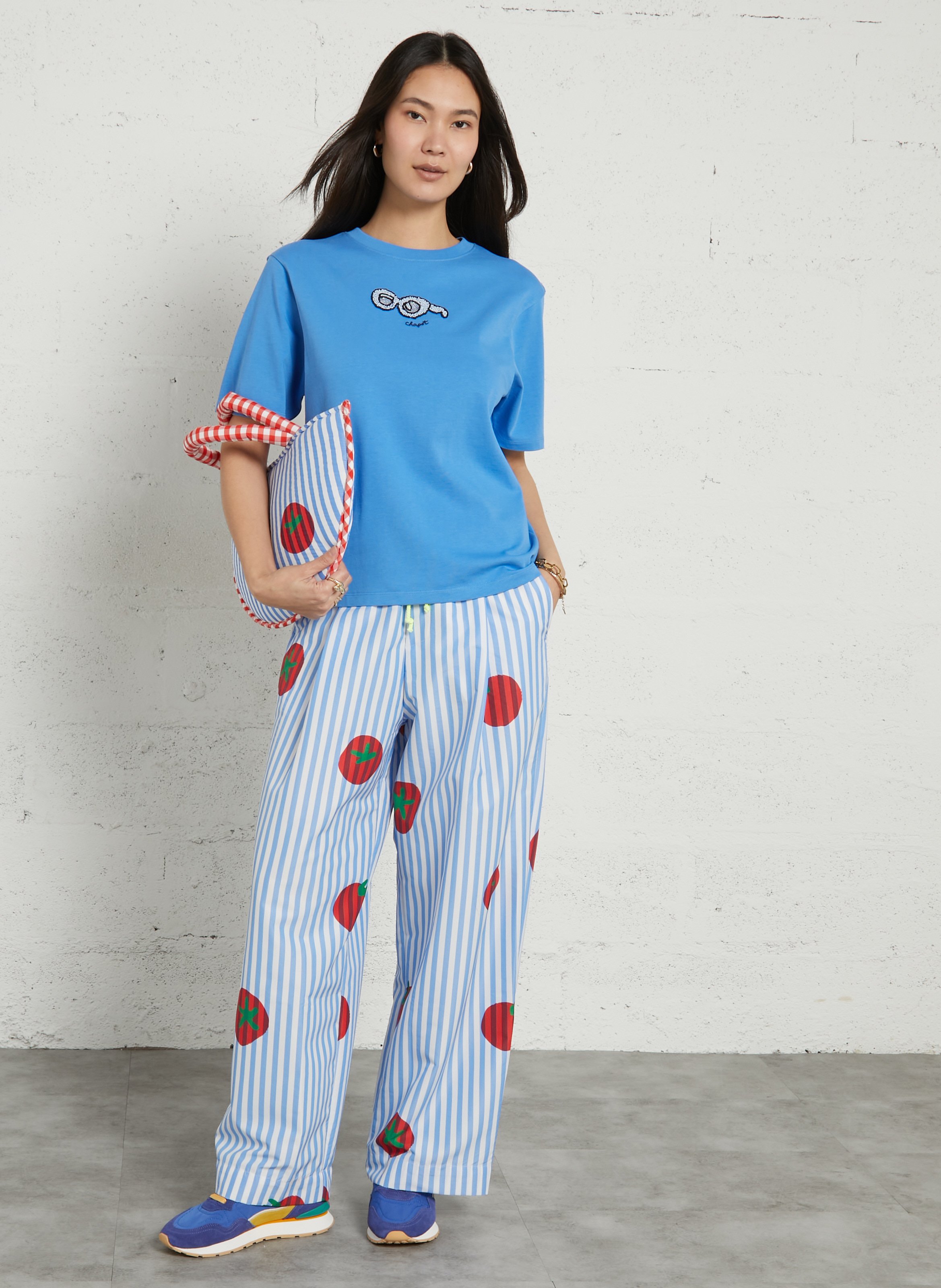 Embroidered straight t-shirt FABIENNE CHAPOT Blue