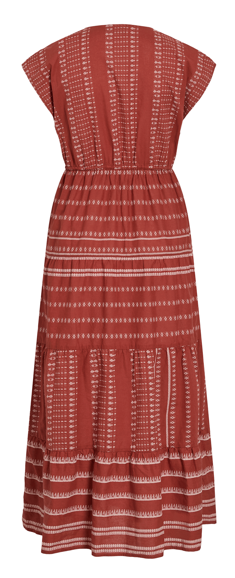 Vestido largo con cuello en V de algodón orgánico estampado. VILA Naranja