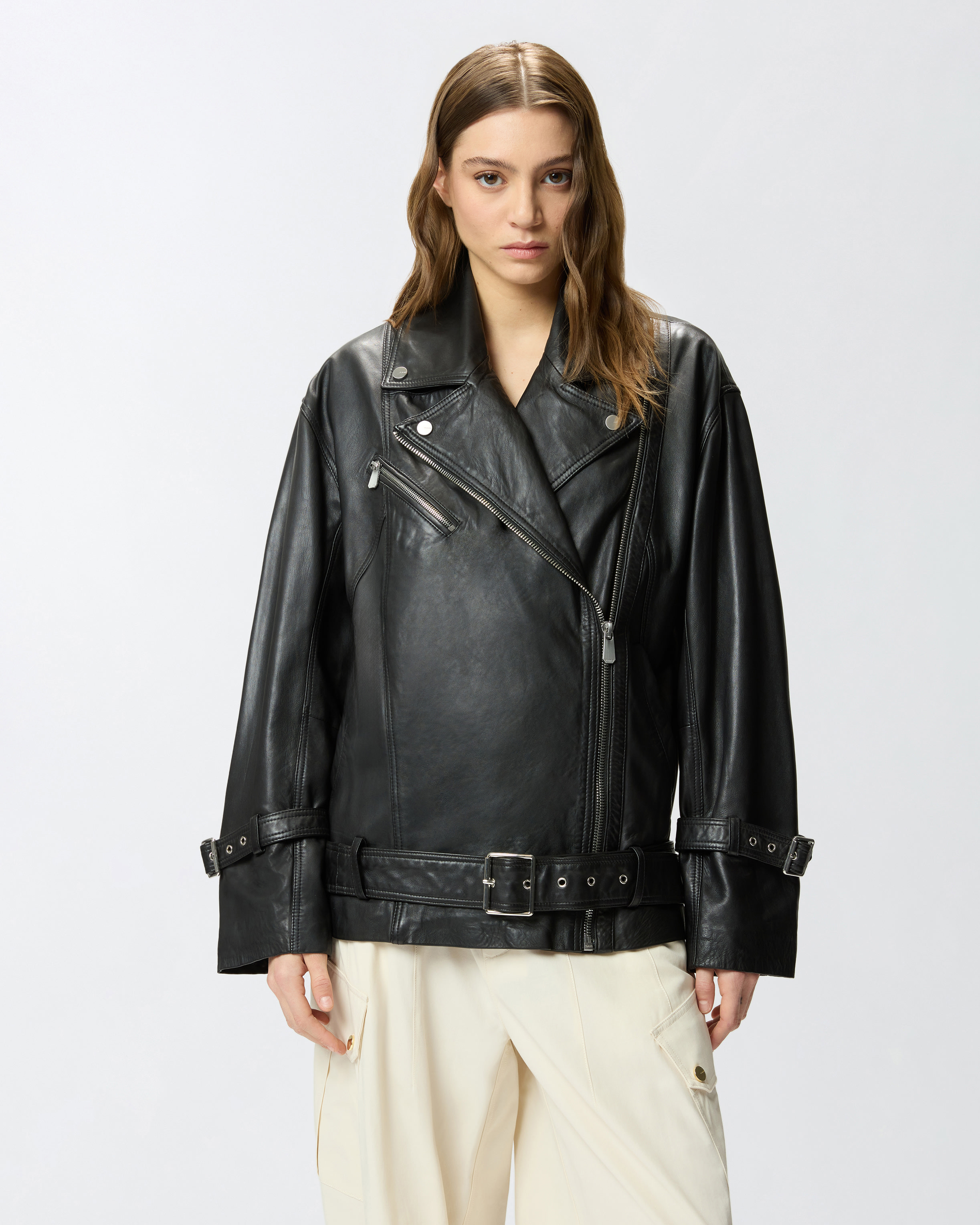 Blouson de motard en cuir PINKO Noir