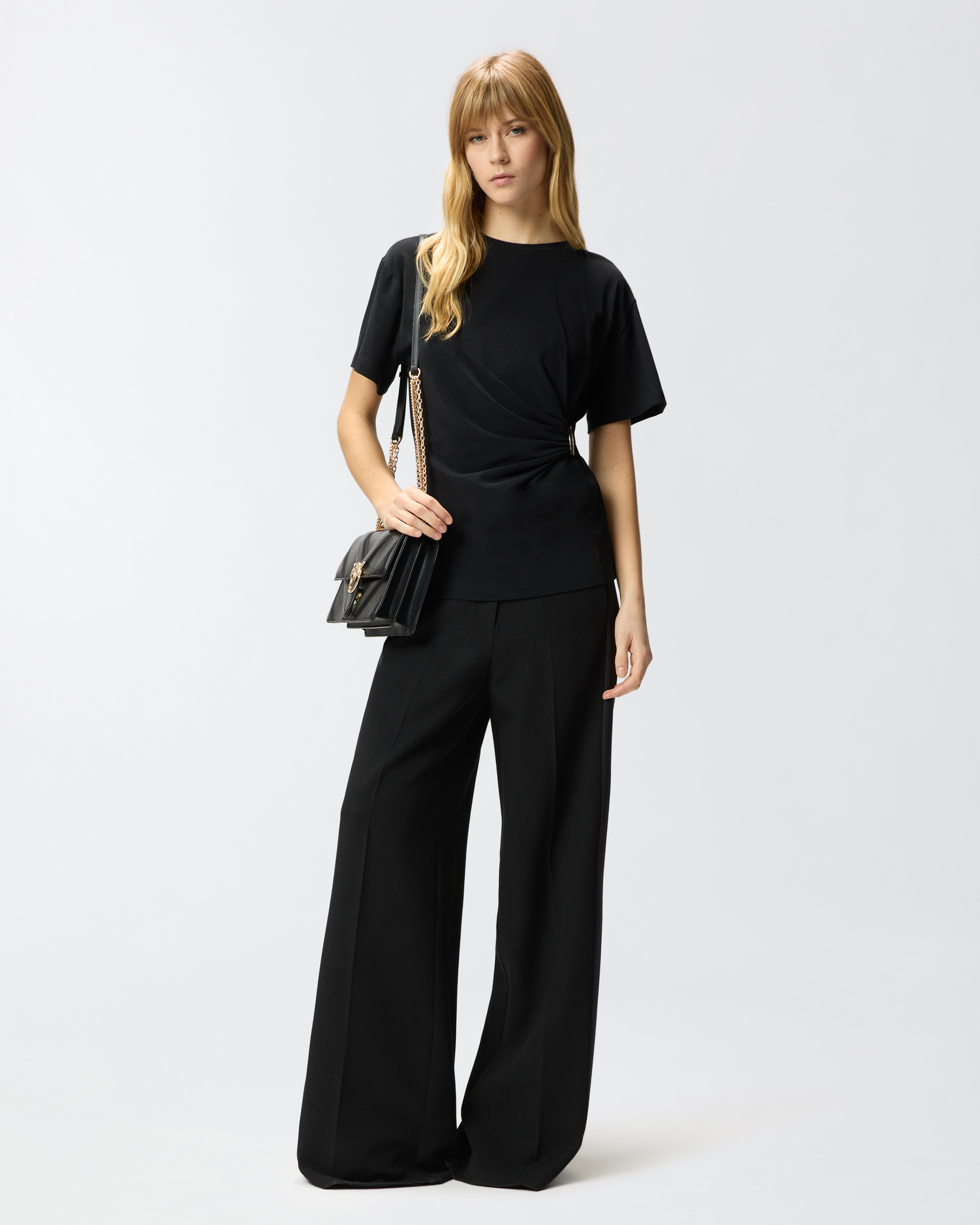 T-shirt with draping and golden detail Black